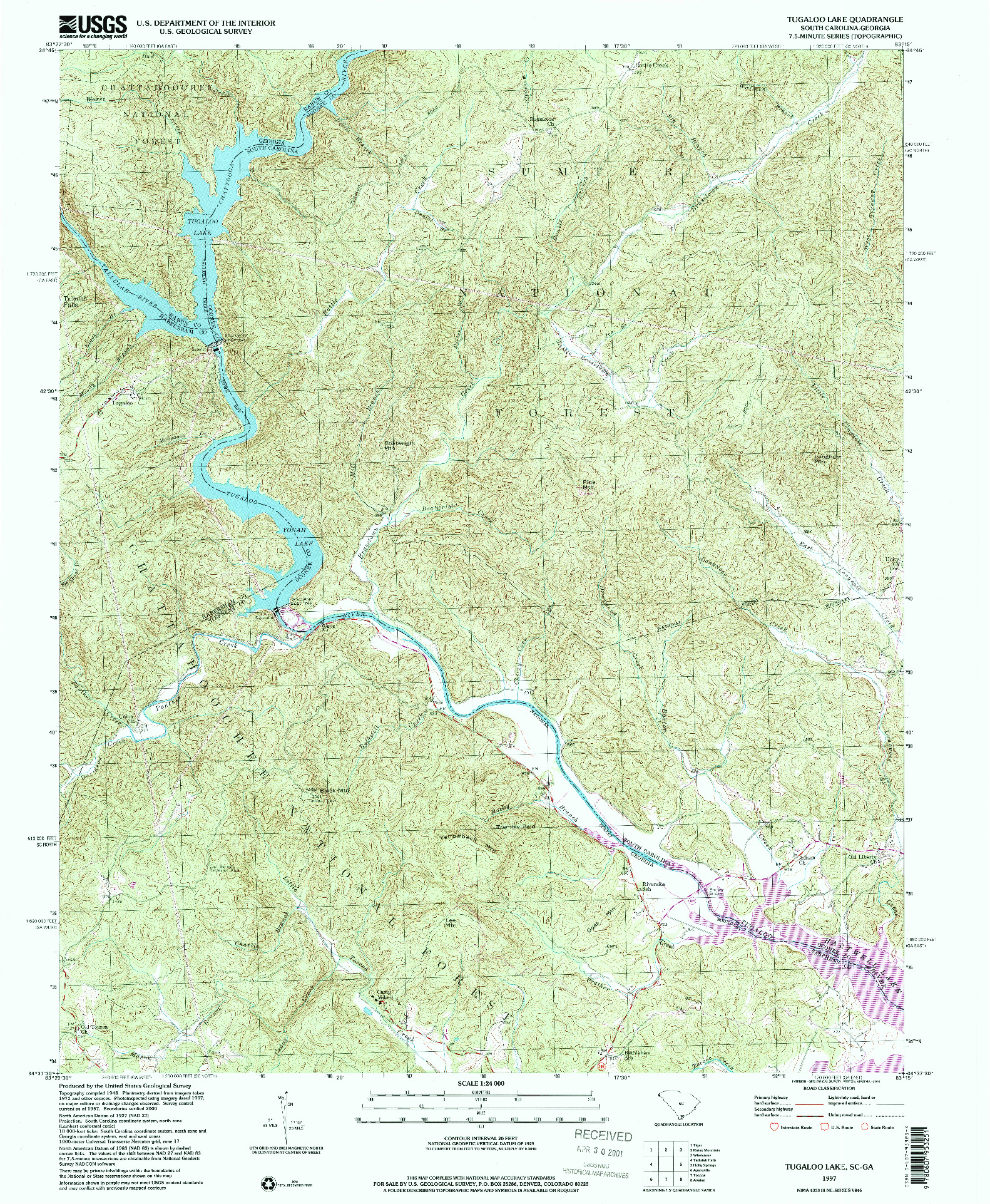 USGS 1:24000-SCALE QUADRANGLE FOR TUGALOO LAKE, SC 1997