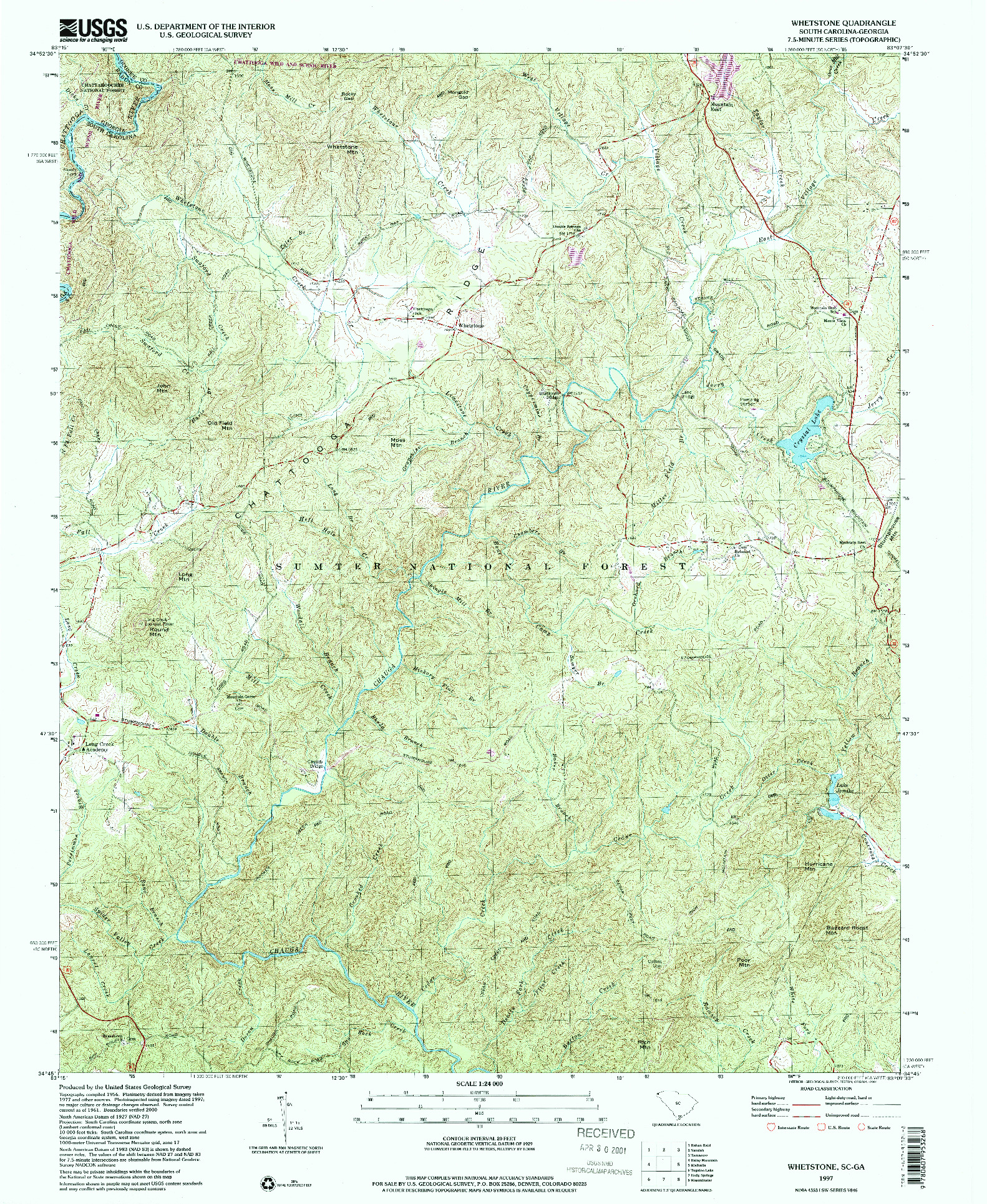 USGS 1:24000-SCALE QUADRANGLE FOR WHETSTONE, SC 1997