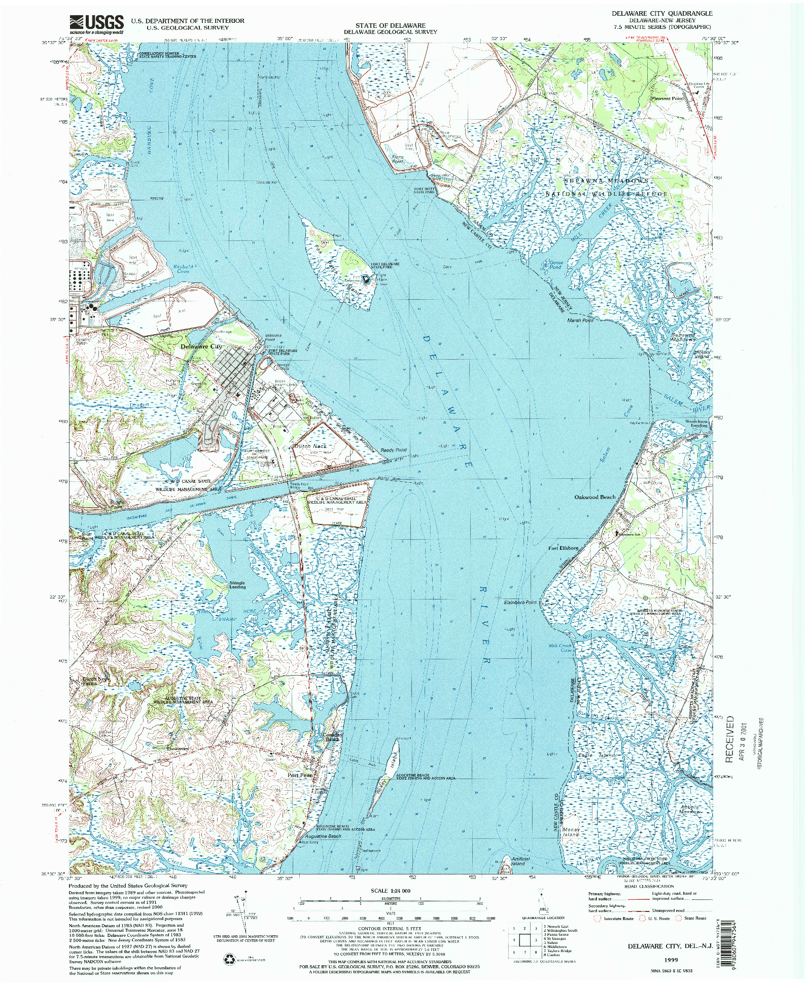 USGS 1:24000-SCALE QUADRANGLE FOR DELAWARE CITY, DE 1999