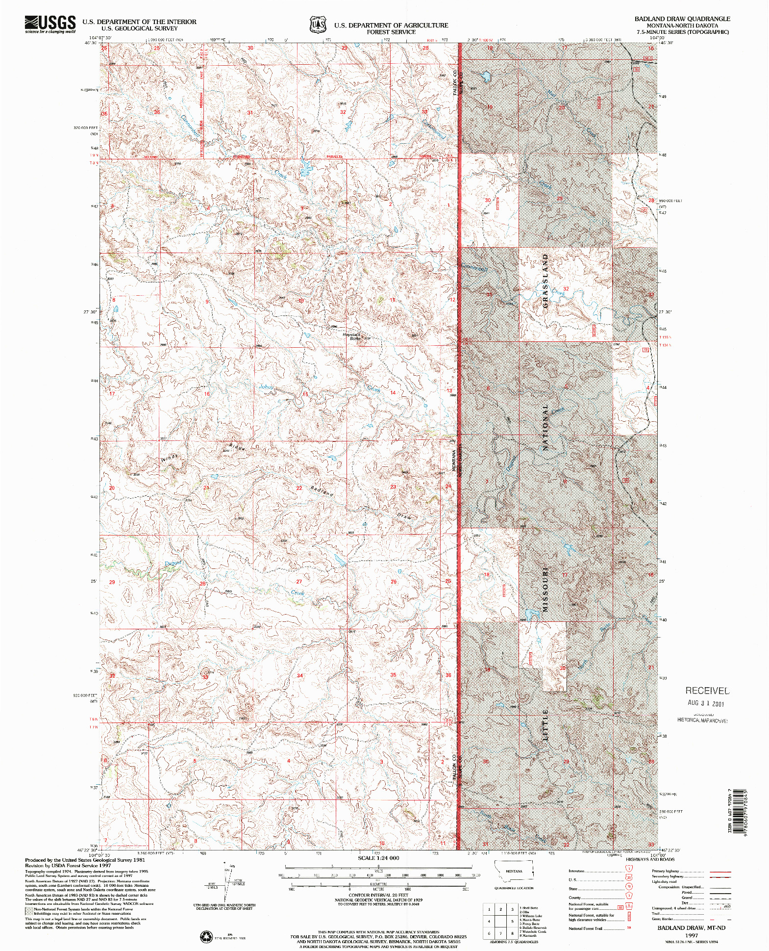 USGS 1:24000-SCALE QUADRANGLE FOR BADLAND DRAW, MT 1997