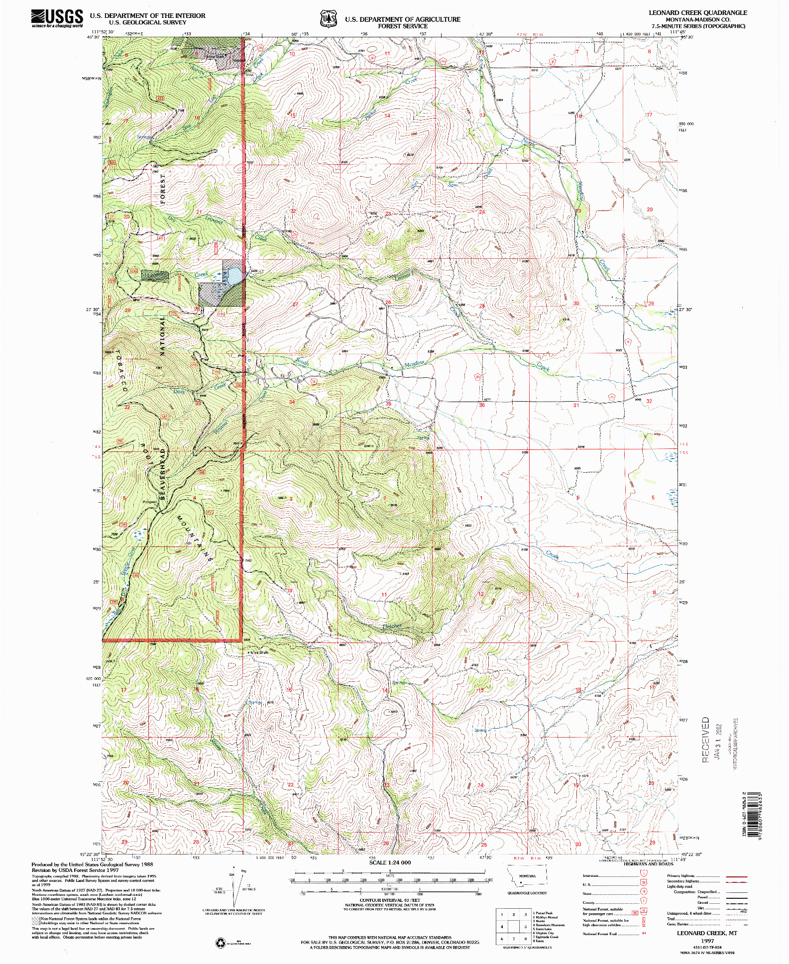 USGS 1:24000-SCALE QUADRANGLE FOR LEONARD CREEK, MT 1997