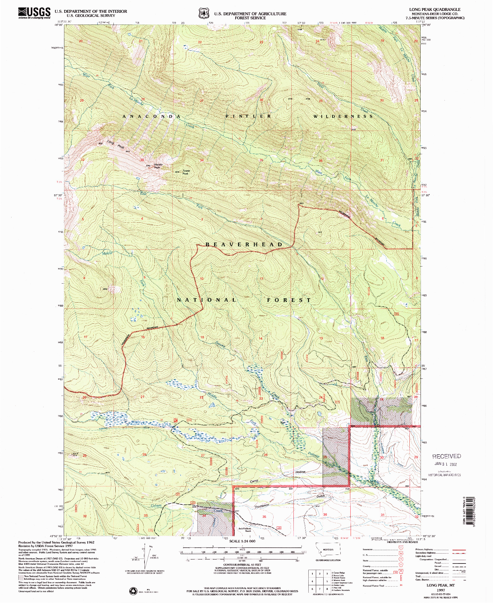 USGS 1:24000-SCALE QUADRANGLE FOR LONG PEAK, MT 1997