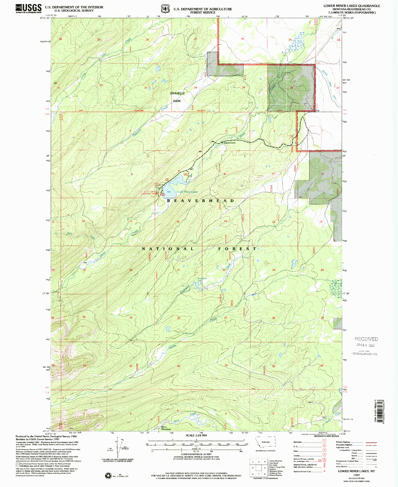 USGS 1:24000-SCALE QUADRANGLE FOR LOWER MINER LAKES, MT 1997