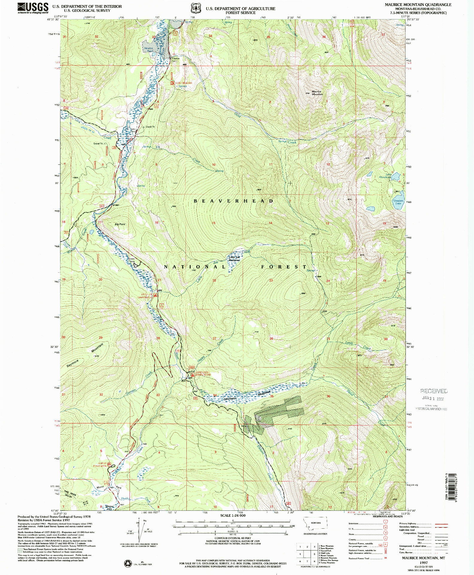 USGS 1:24000-SCALE QUADRANGLE FOR MAURICE MOUNTAIN, MT 1997