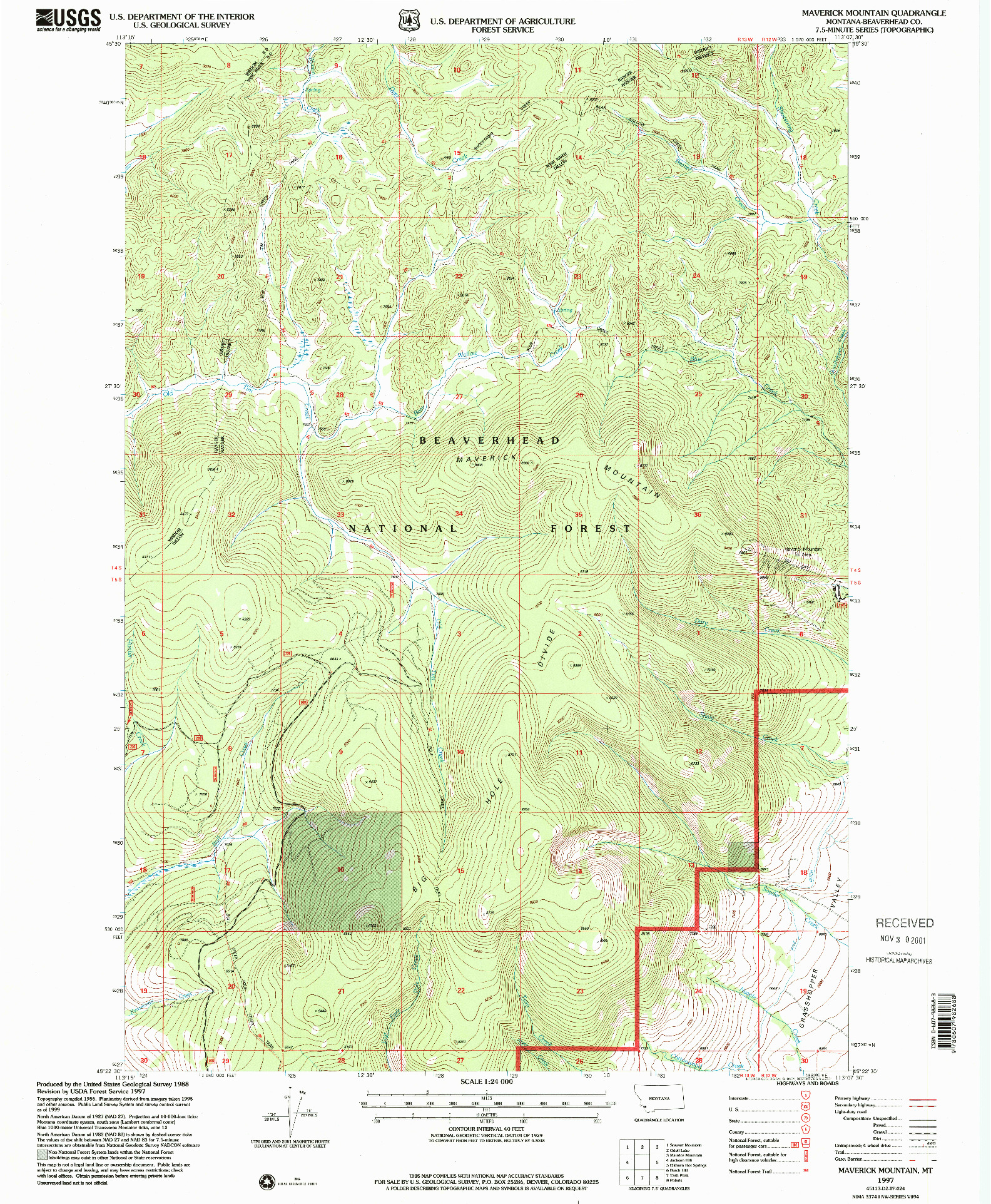 USGS 1:24000-SCALE QUADRANGLE FOR MAVERICK MOUNTAIN, MT 1997