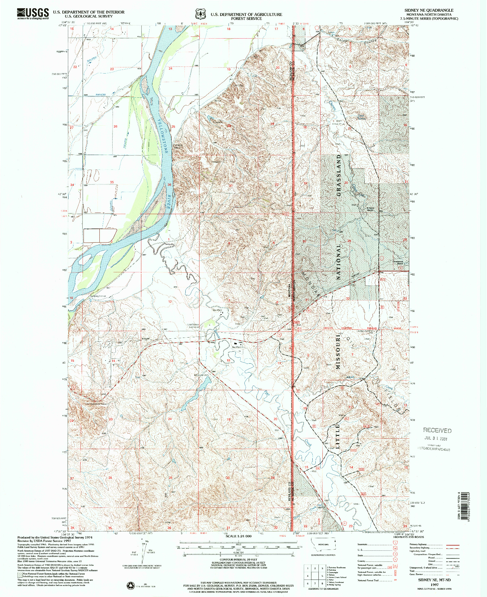 USGS 1:24000-SCALE QUADRANGLE FOR SIDNEY NE, MT 1997