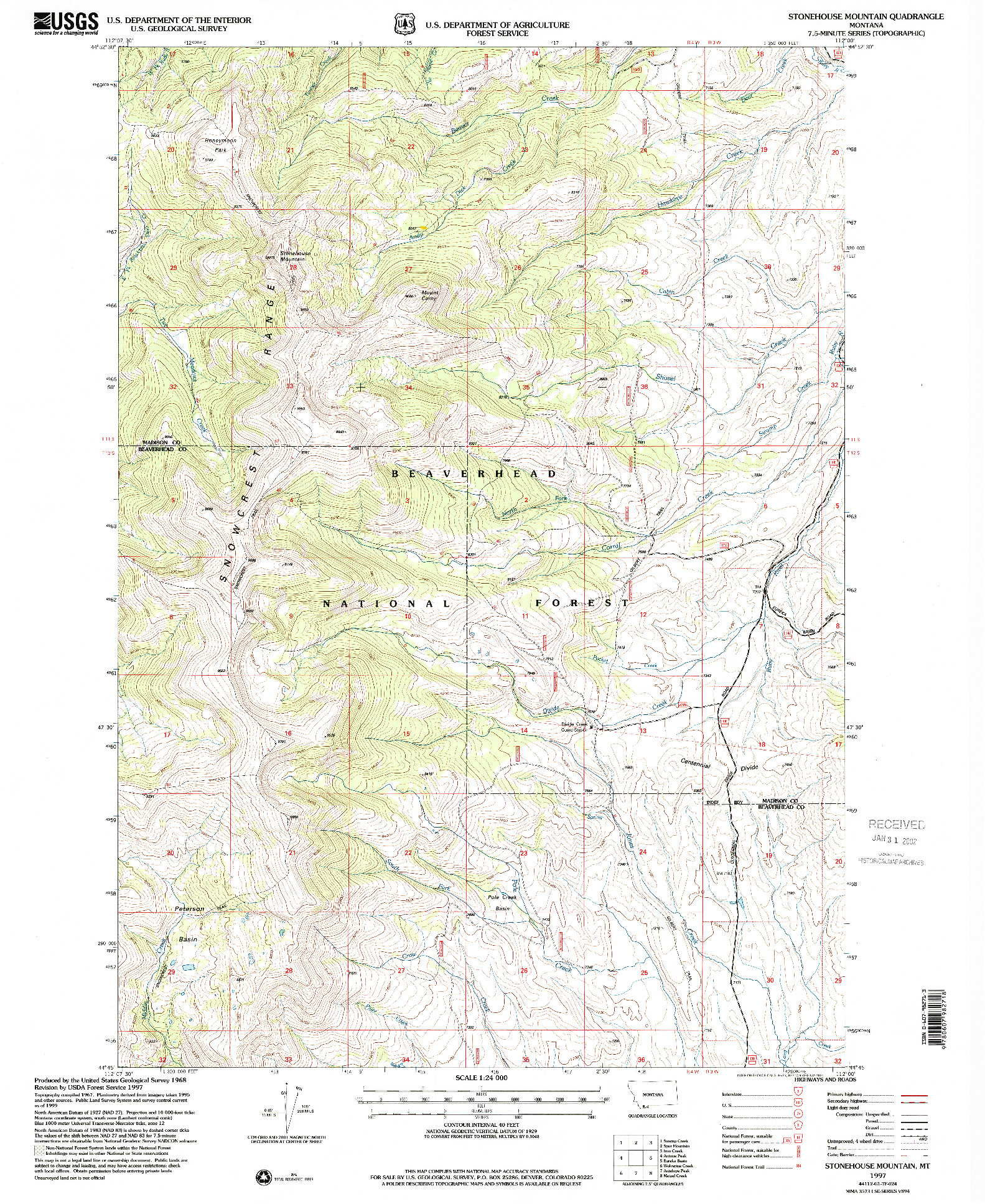 USGS 1:24000-SCALE QUADRANGLE FOR STONEHOUSE MOUNTAIN, MT 1997