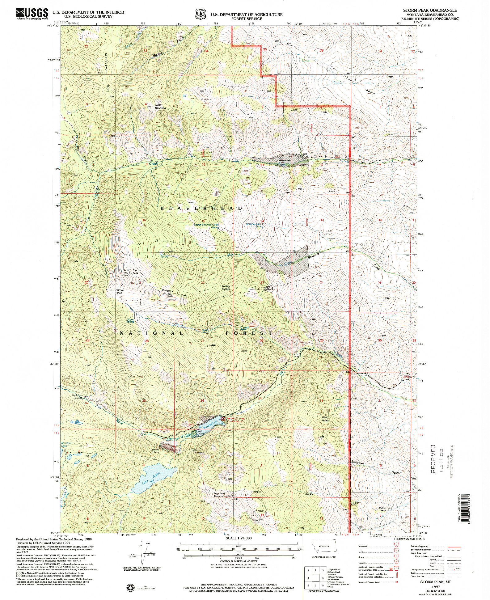 USGS 1:24000-SCALE QUADRANGLE FOR STORM PEAK, MT 1997