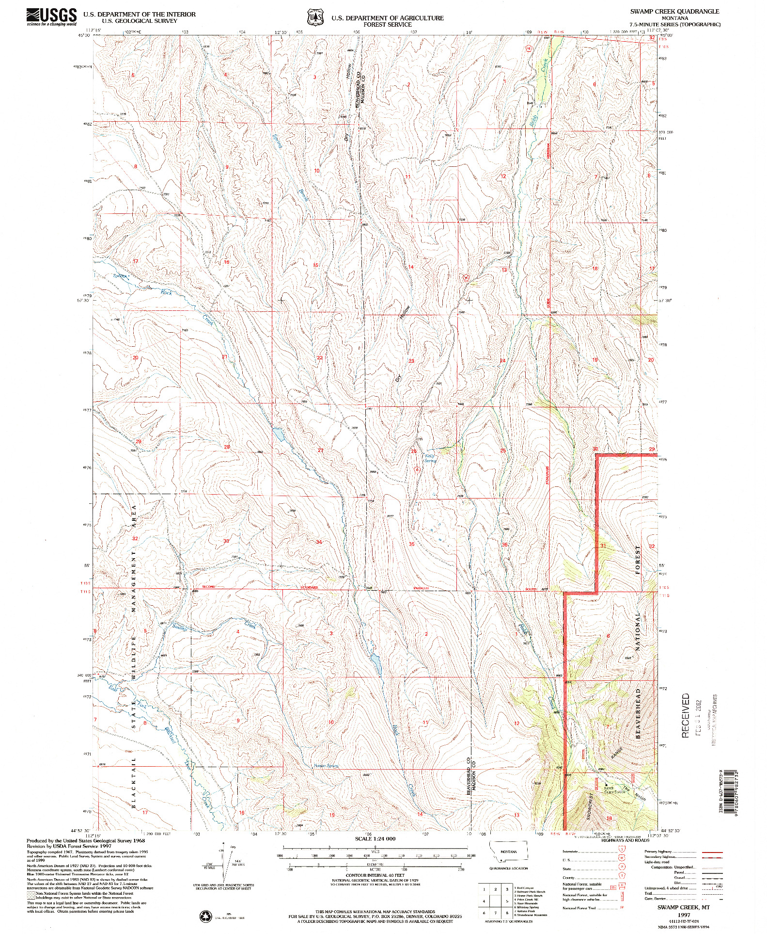 USGS 1:24000-SCALE QUADRANGLE FOR SWAMP CREEK, MT 1997