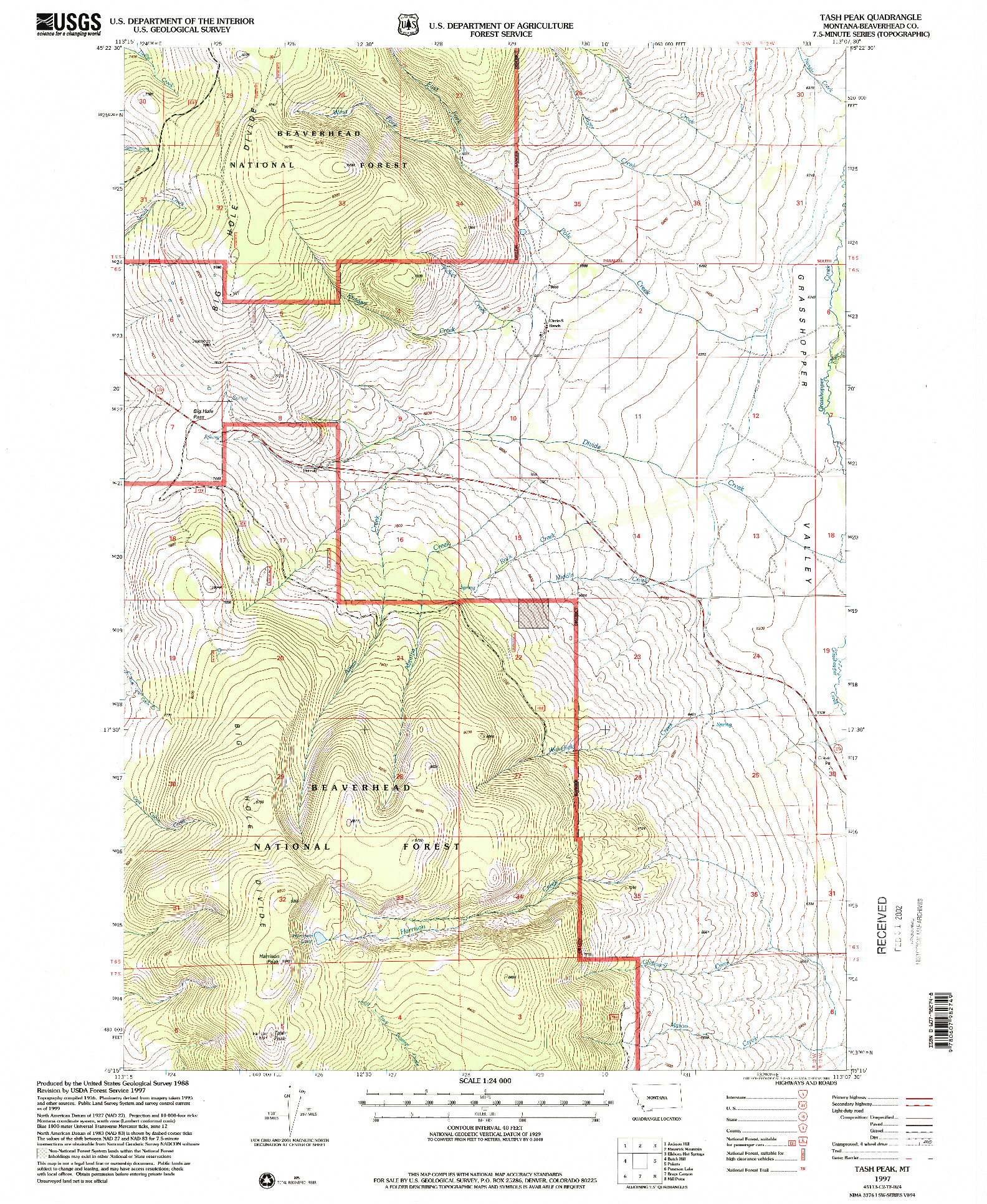 USGS 1:24000-SCALE QUADRANGLE FOR TASH PEAK, MT 1997