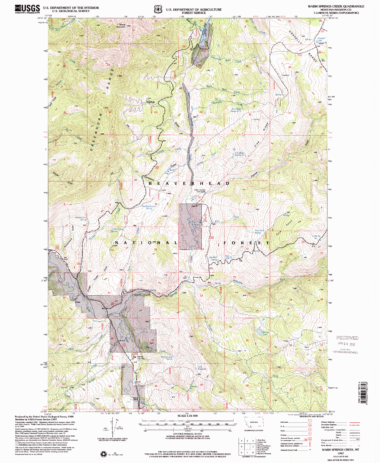 USGS 1:24000-SCALE QUADRANGLE FOR WARM SPRINGS CREEK, MT 1997