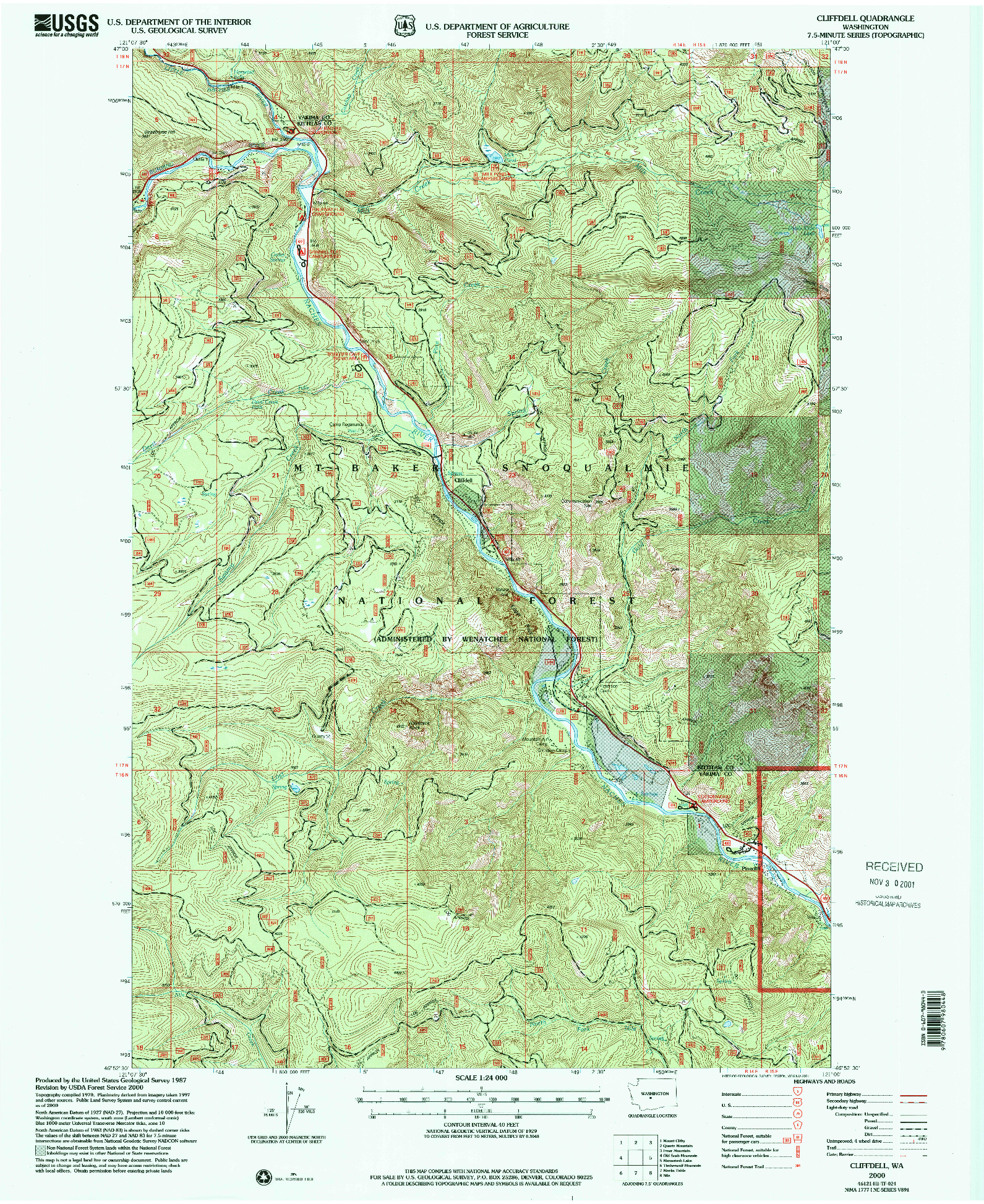 USGS 1:24000-SCALE QUADRANGLE FOR CLIFFDELL, WA 2000