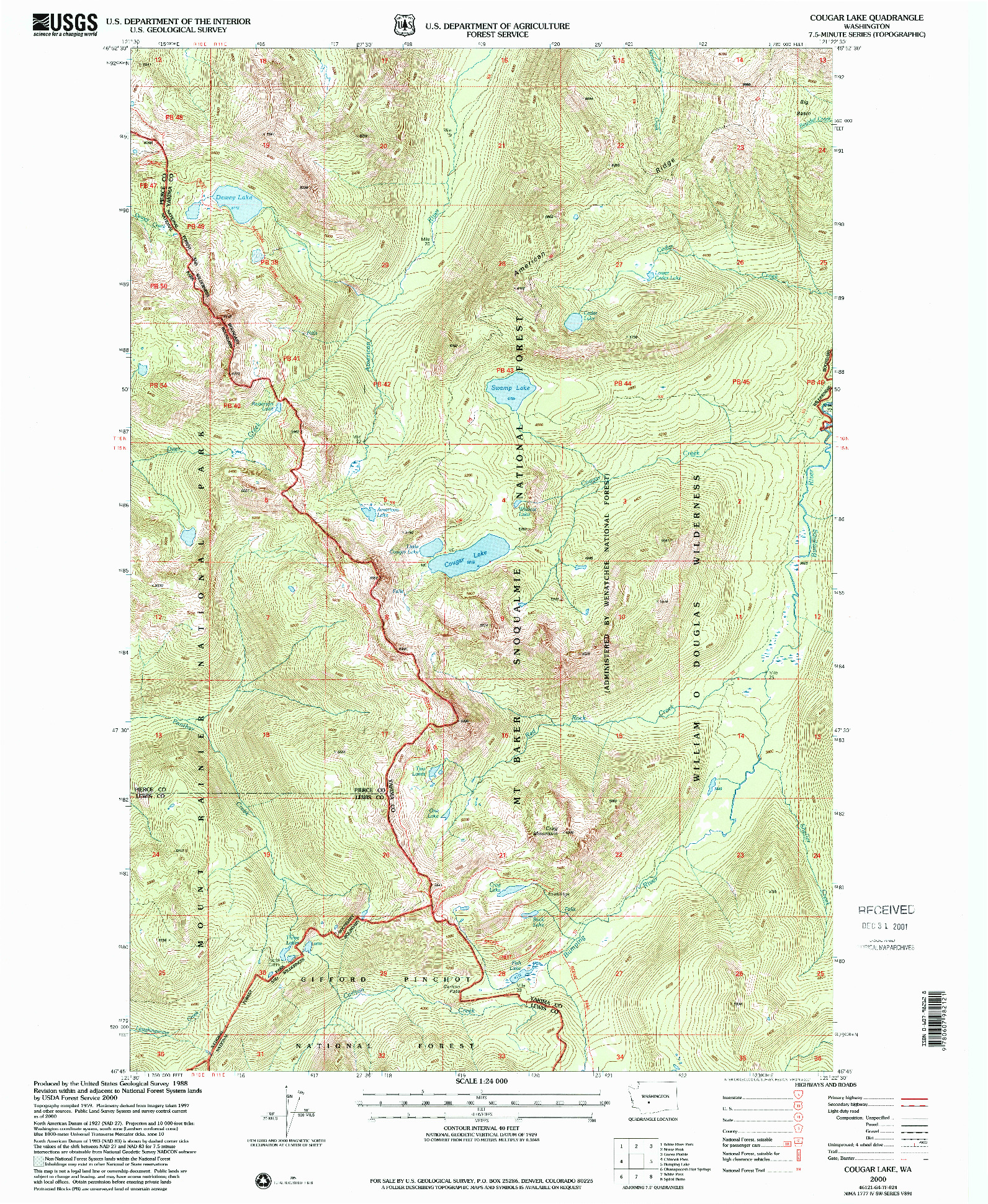 USGS 1:24000-SCALE QUADRANGLE FOR COUGAR LAKE, WA 2000