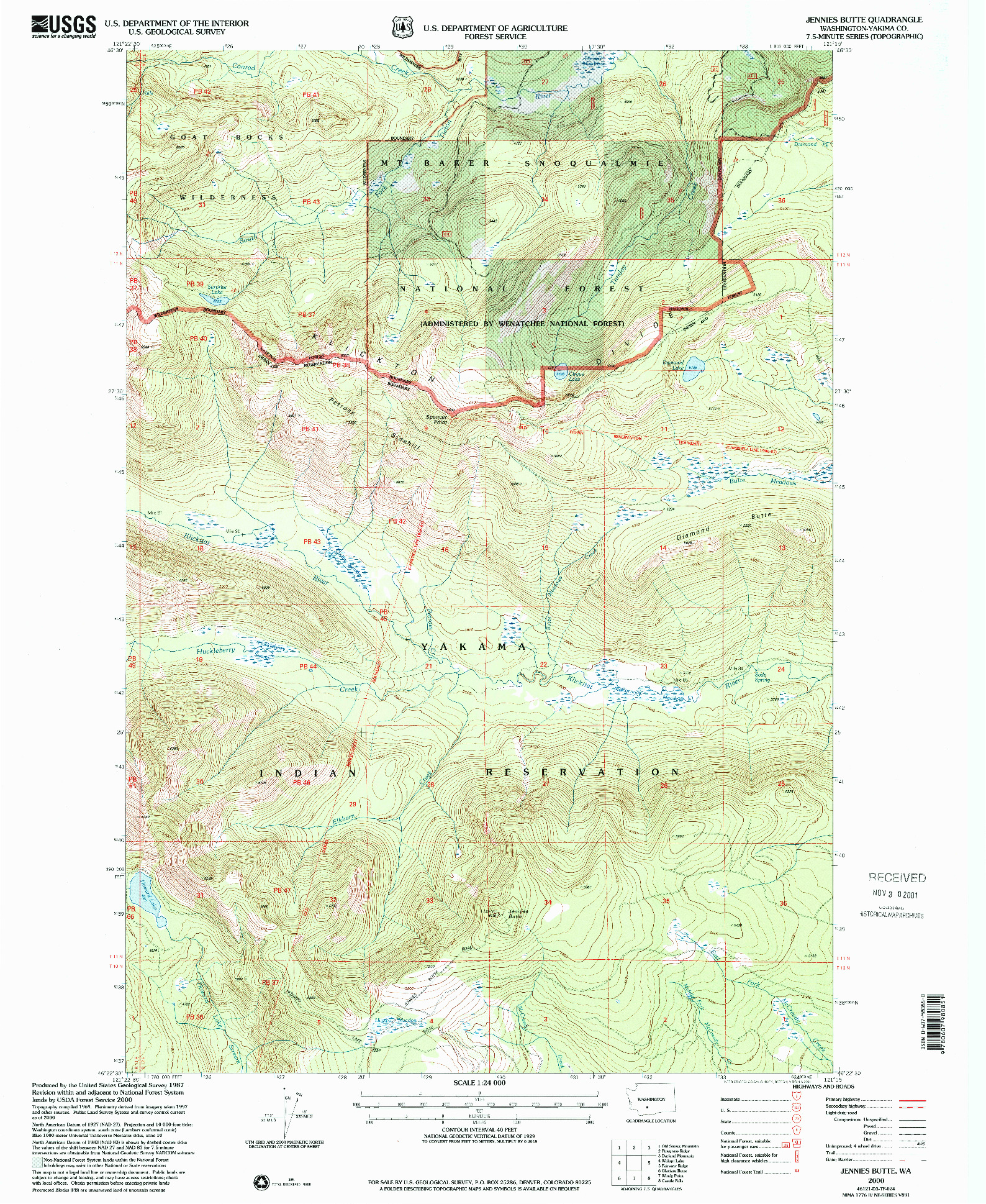 USGS 1:24000-SCALE QUADRANGLE FOR JENNIES BUTTE, WA 2000