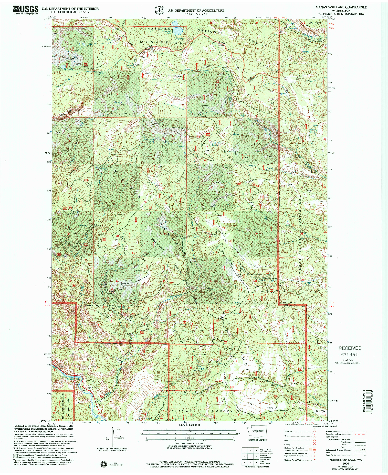 USGS 1:24000-SCALE QUADRANGLE FOR MANASTASH LAKE, WA 2000