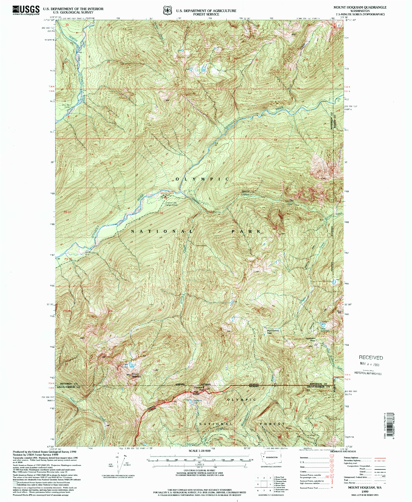 USGS 1:24000-SCALE QUADRANGLE FOR MOUNT HOQUIAM, WA 1999