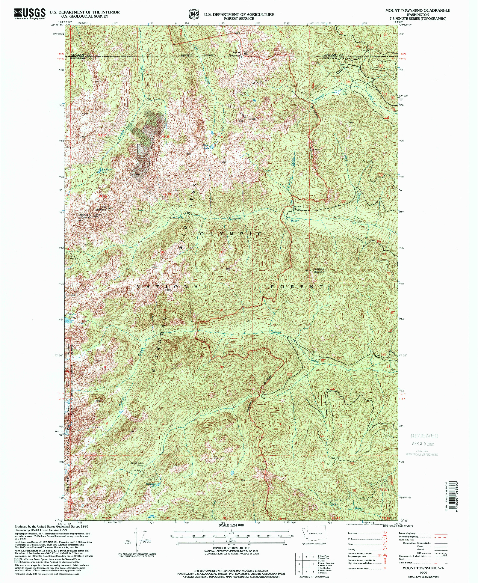 USGS 1:24000-SCALE QUADRANGLE FOR MOUNT TOWNSEND, WA 1999