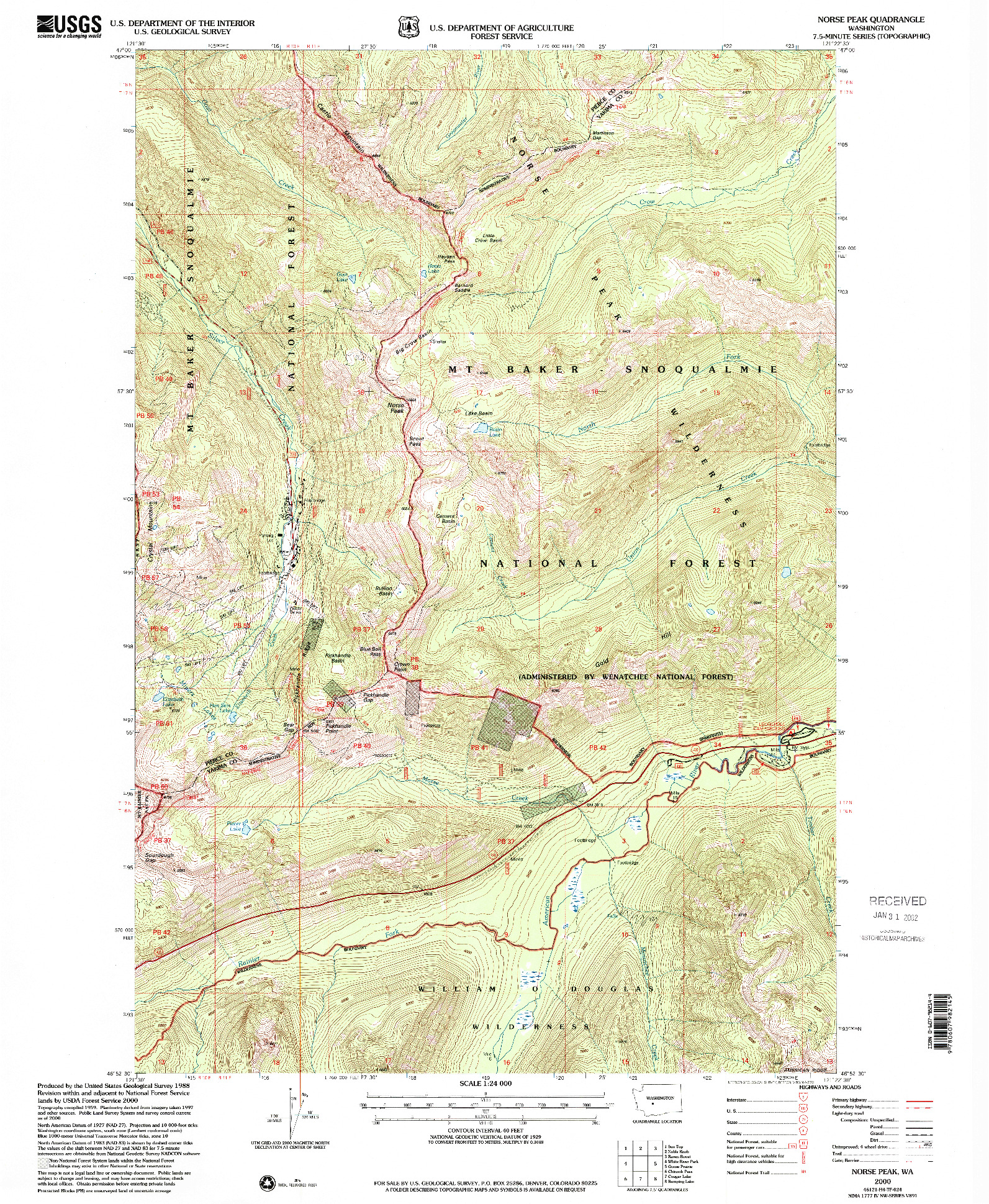 USGS 1:24000-SCALE QUADRANGLE FOR NORSE PEAK, WA 2000
