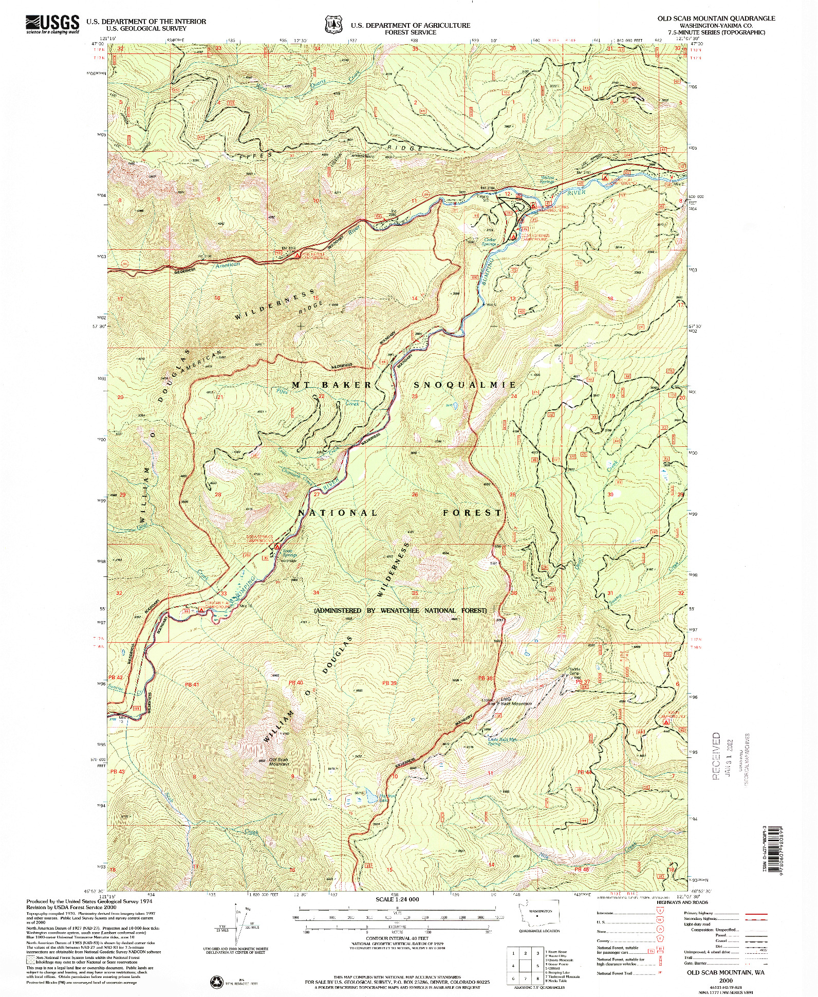 USGS 1:24000-SCALE QUADRANGLE FOR OLD SCAB MOUNTAIN, WA 2000