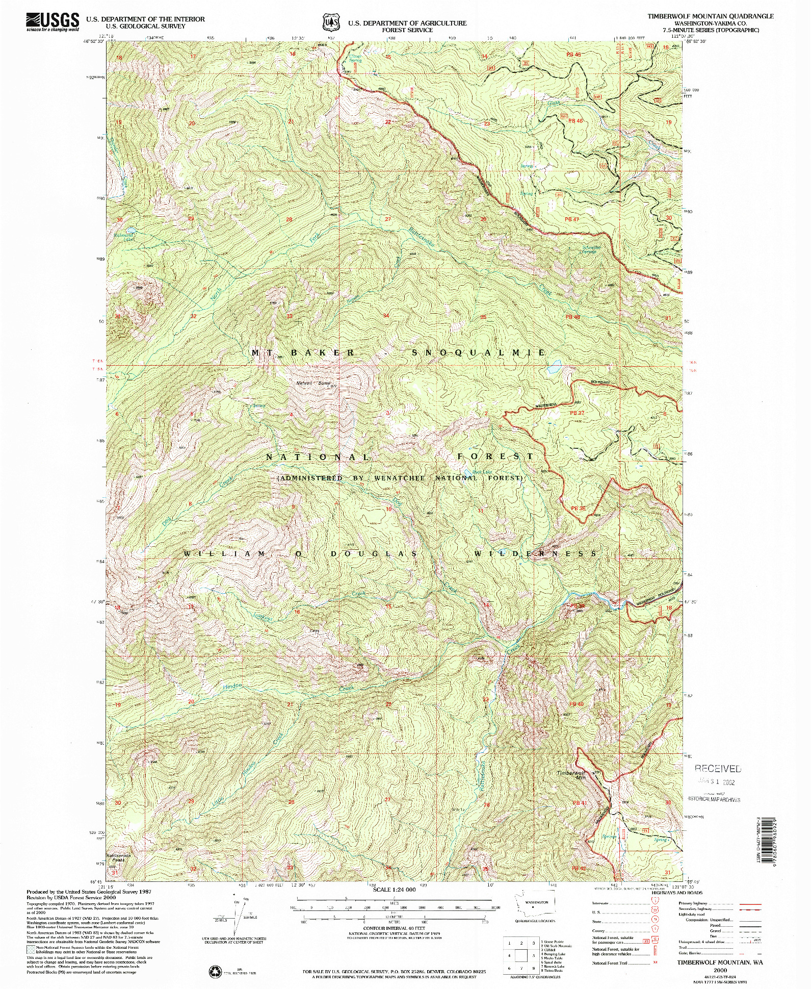 USGS 1:24000-SCALE QUADRANGLE FOR TIMBERWOLF MOUNTAIN, WA 2000