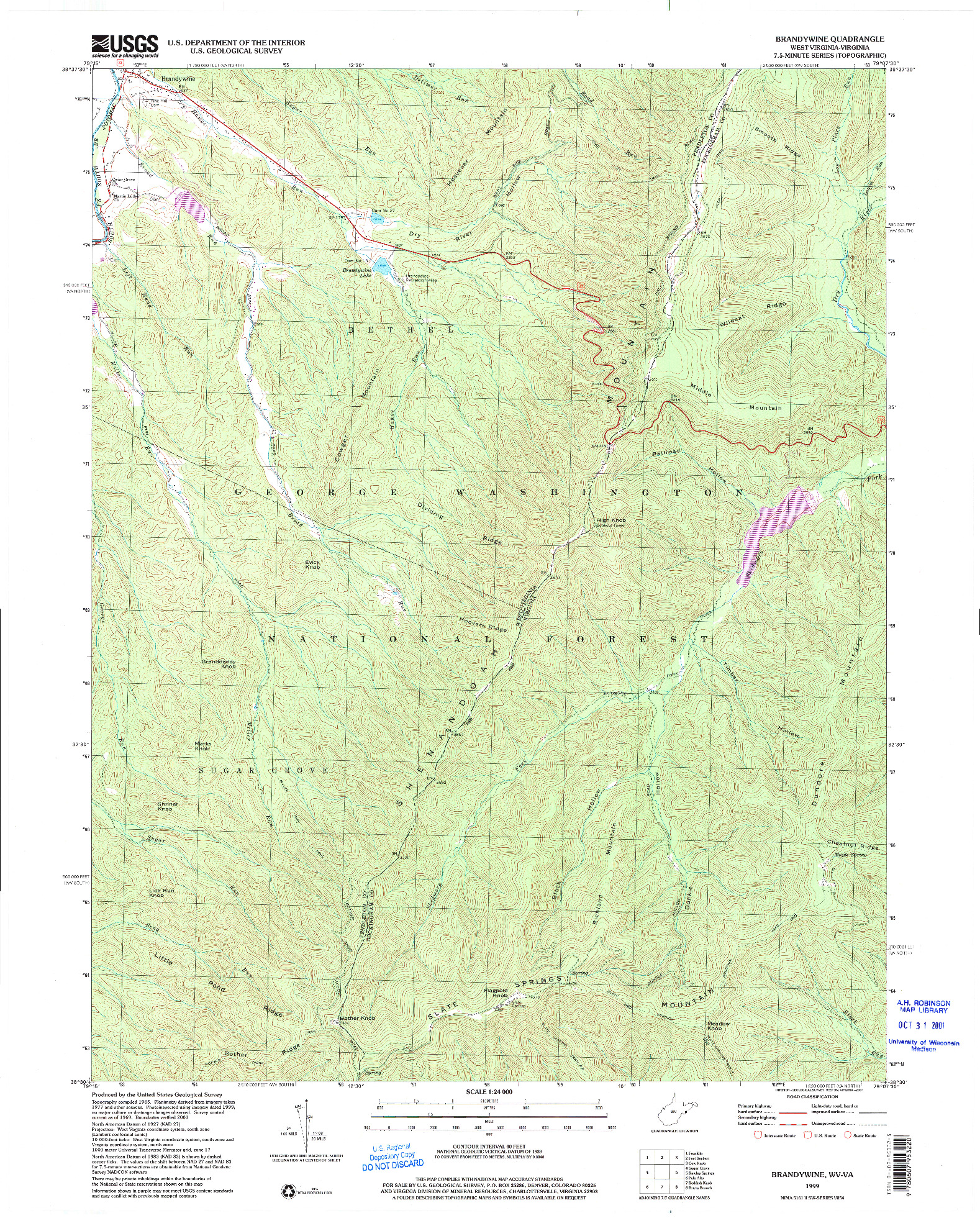 USGS 1:24000-SCALE QUADRANGLE FOR BRANDYWINE, WV 1999