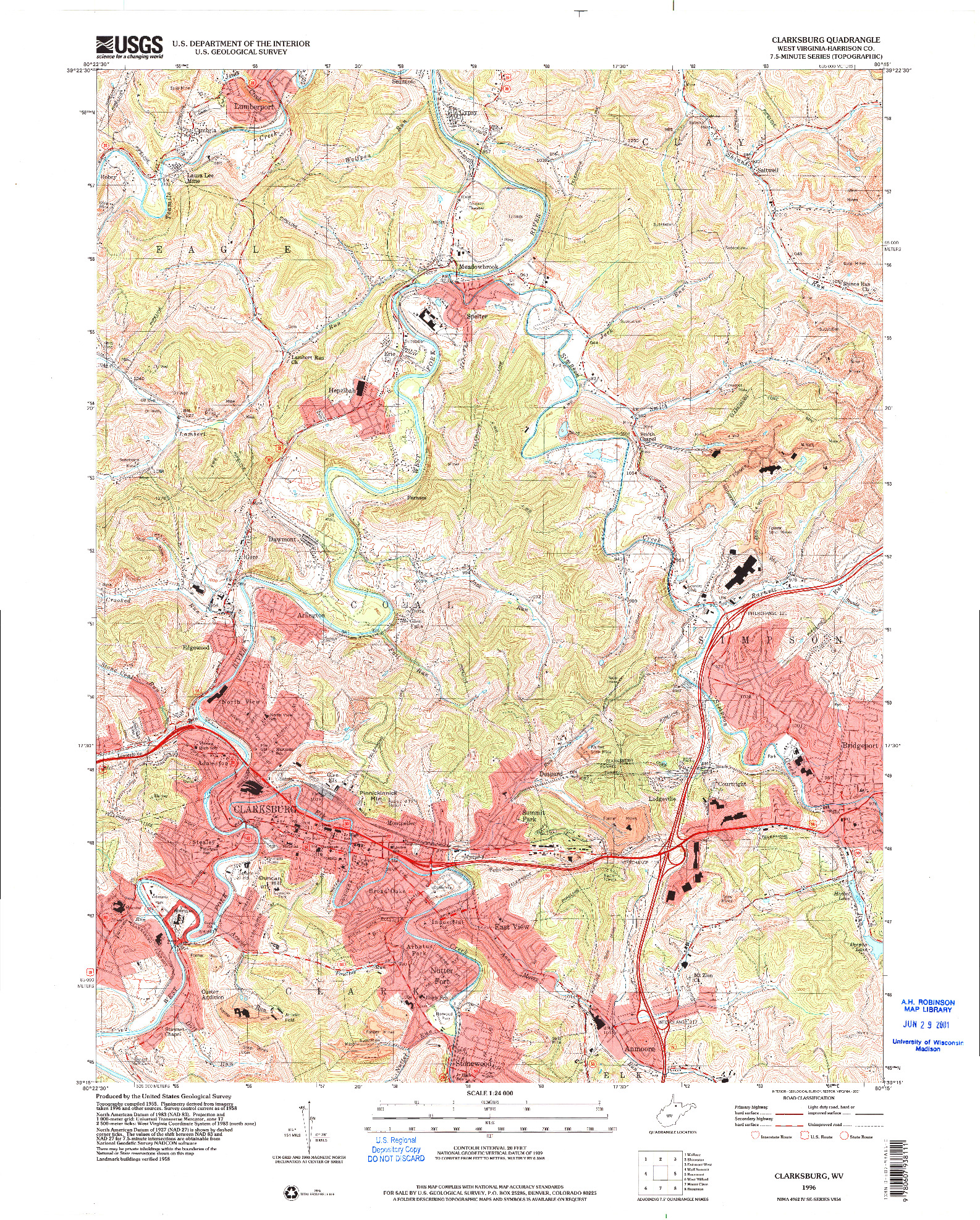 USGS 1:24000-SCALE QUADRANGLE FOR CLARKSBURG, WV 1996