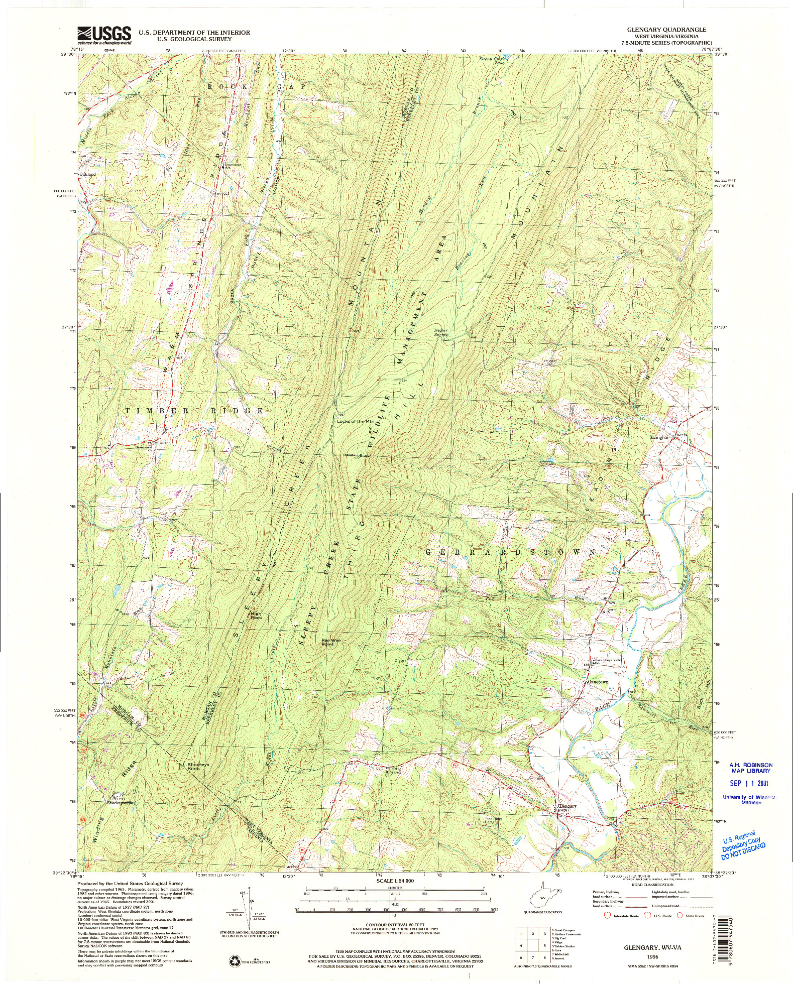 USGS 1:24000-SCALE QUADRANGLE FOR GLENGARY, WV 1996