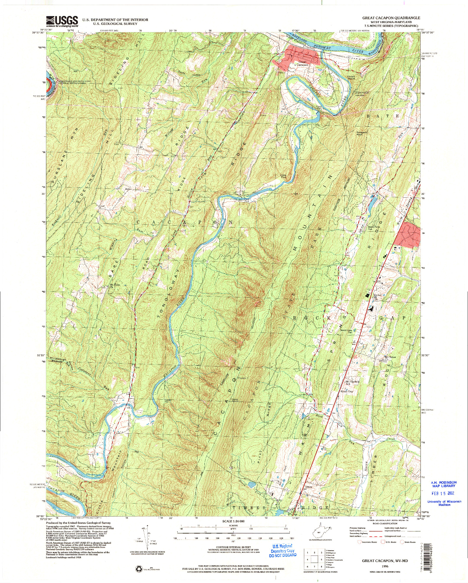 USGS 1:24000-SCALE QUADRANGLE FOR GREAT CACAPON, WV 1996