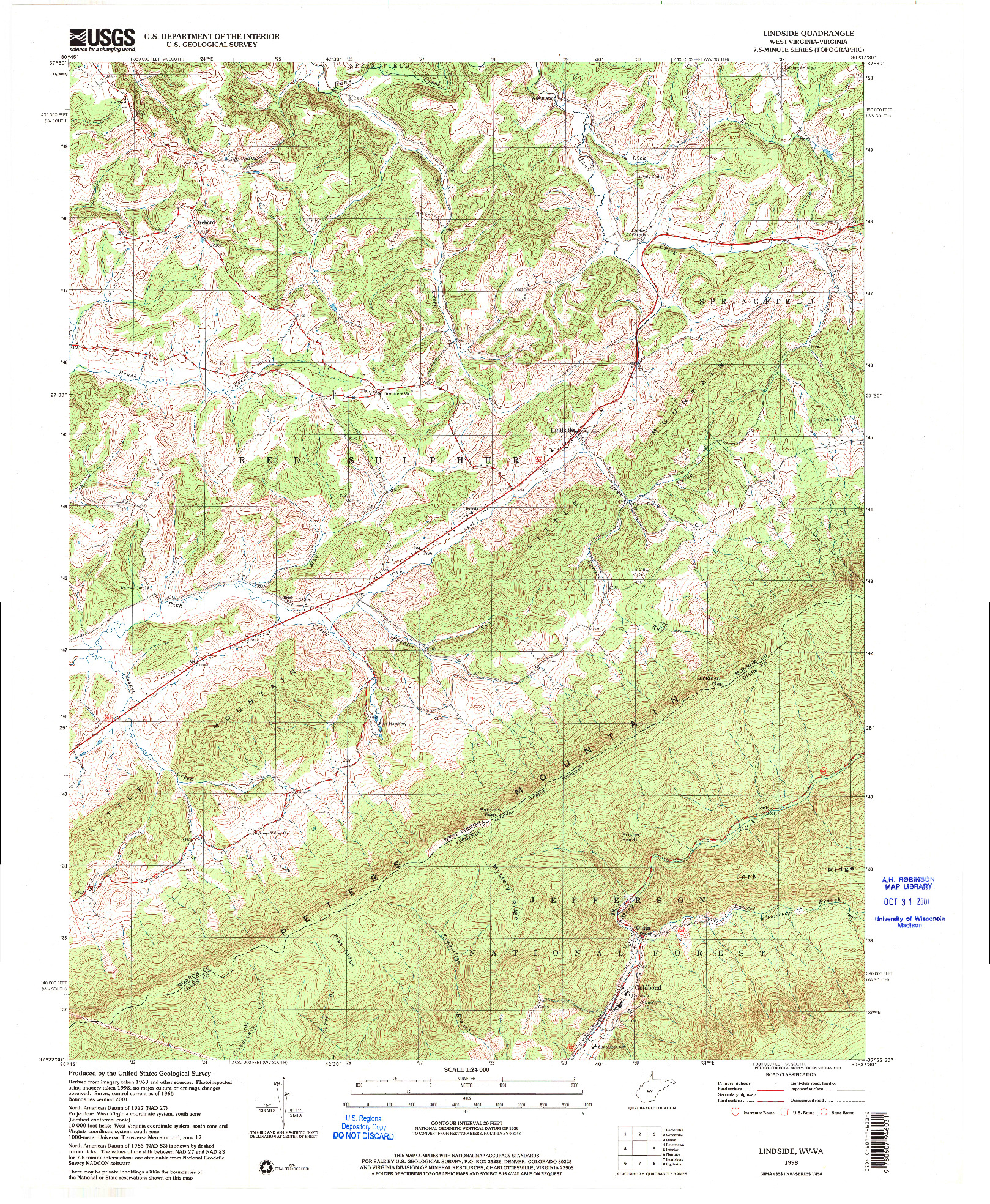 USGS 1:24000-SCALE QUADRANGLE FOR LINDSIDE, WV 1998
