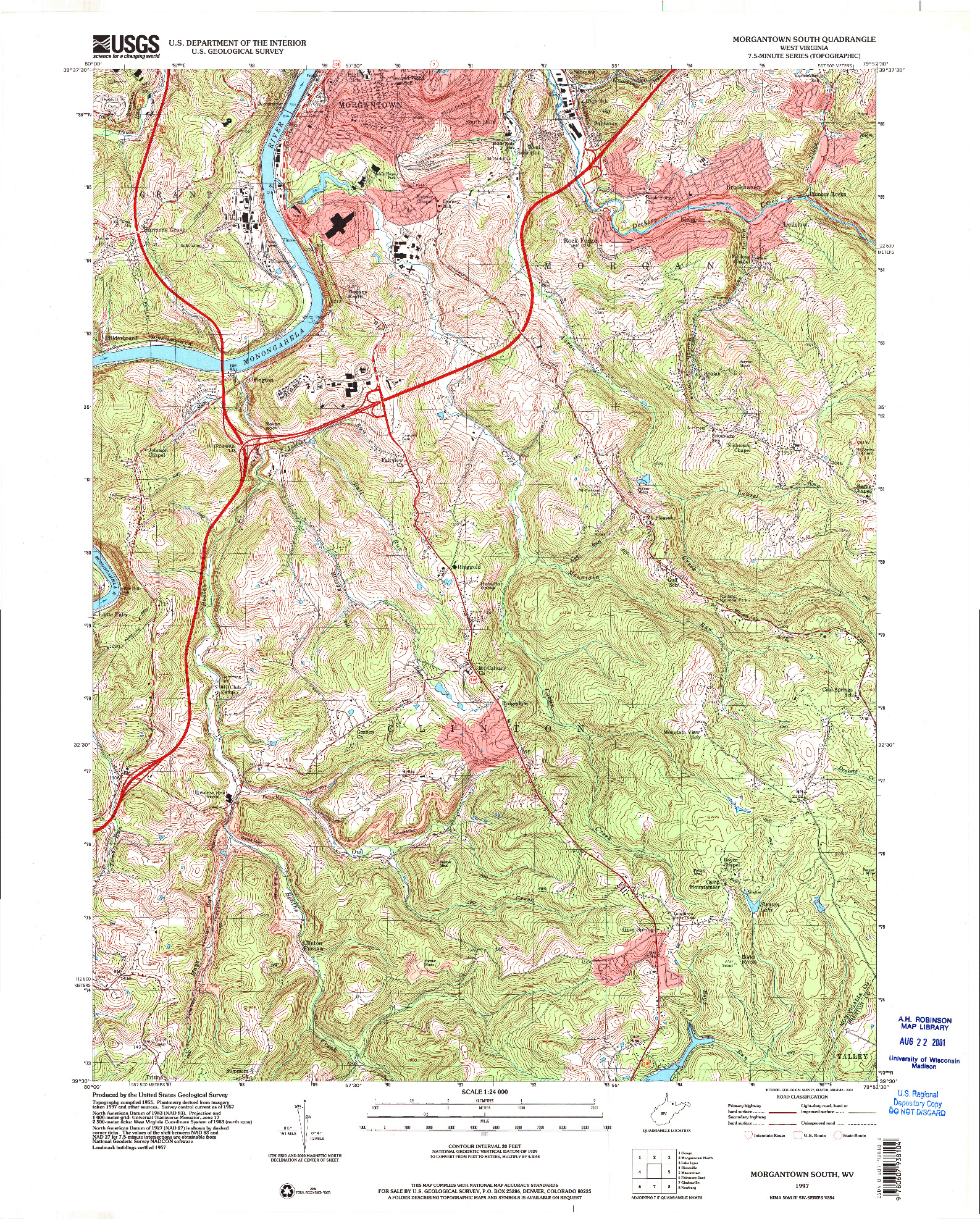 USGS 1:24000-SCALE QUADRANGLE FOR MORGANTOWN SOUTH, WV 1997