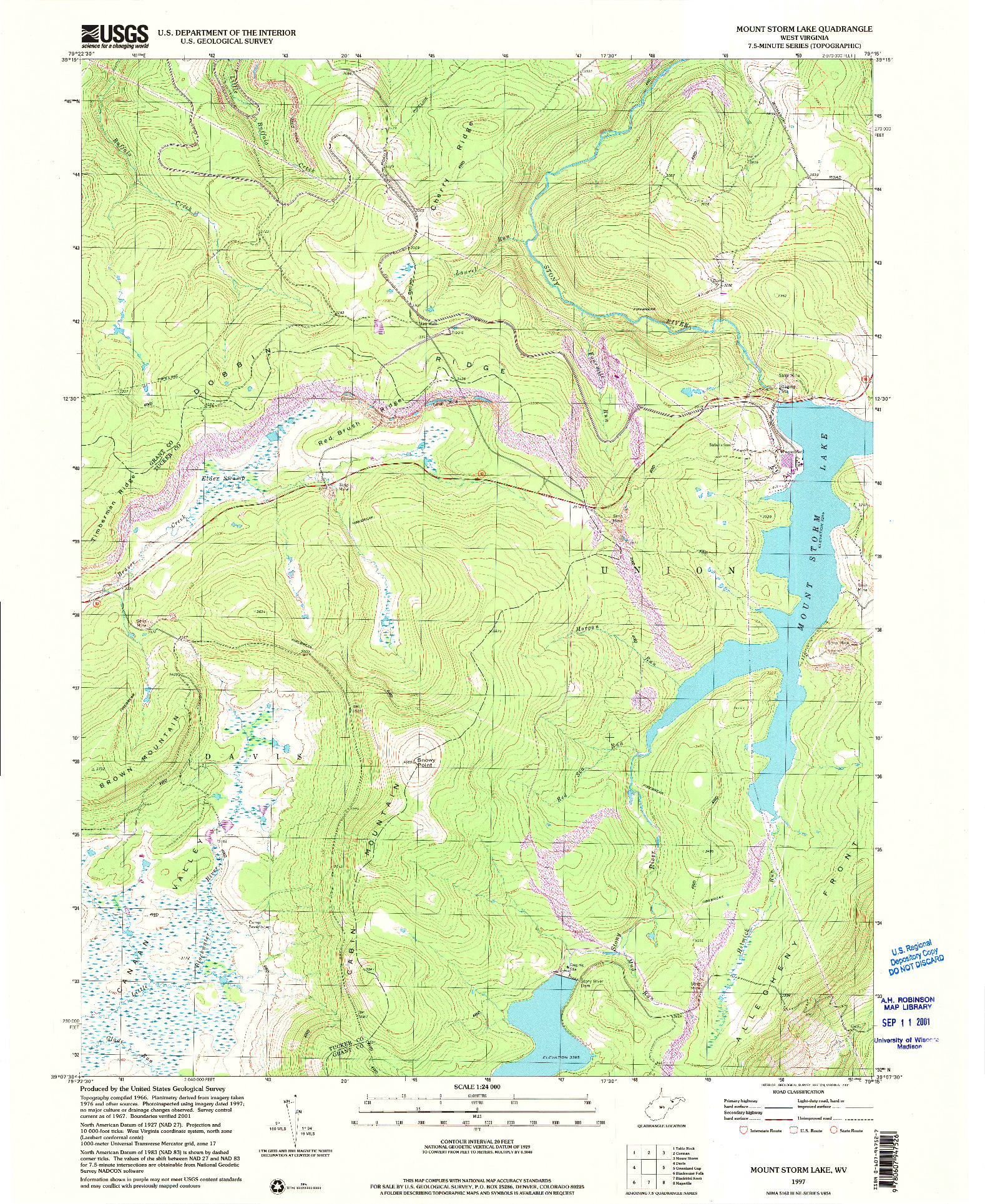 USGS 1:24000-SCALE QUADRANGLE FOR MOUNT STORM LAKE, WV 1997