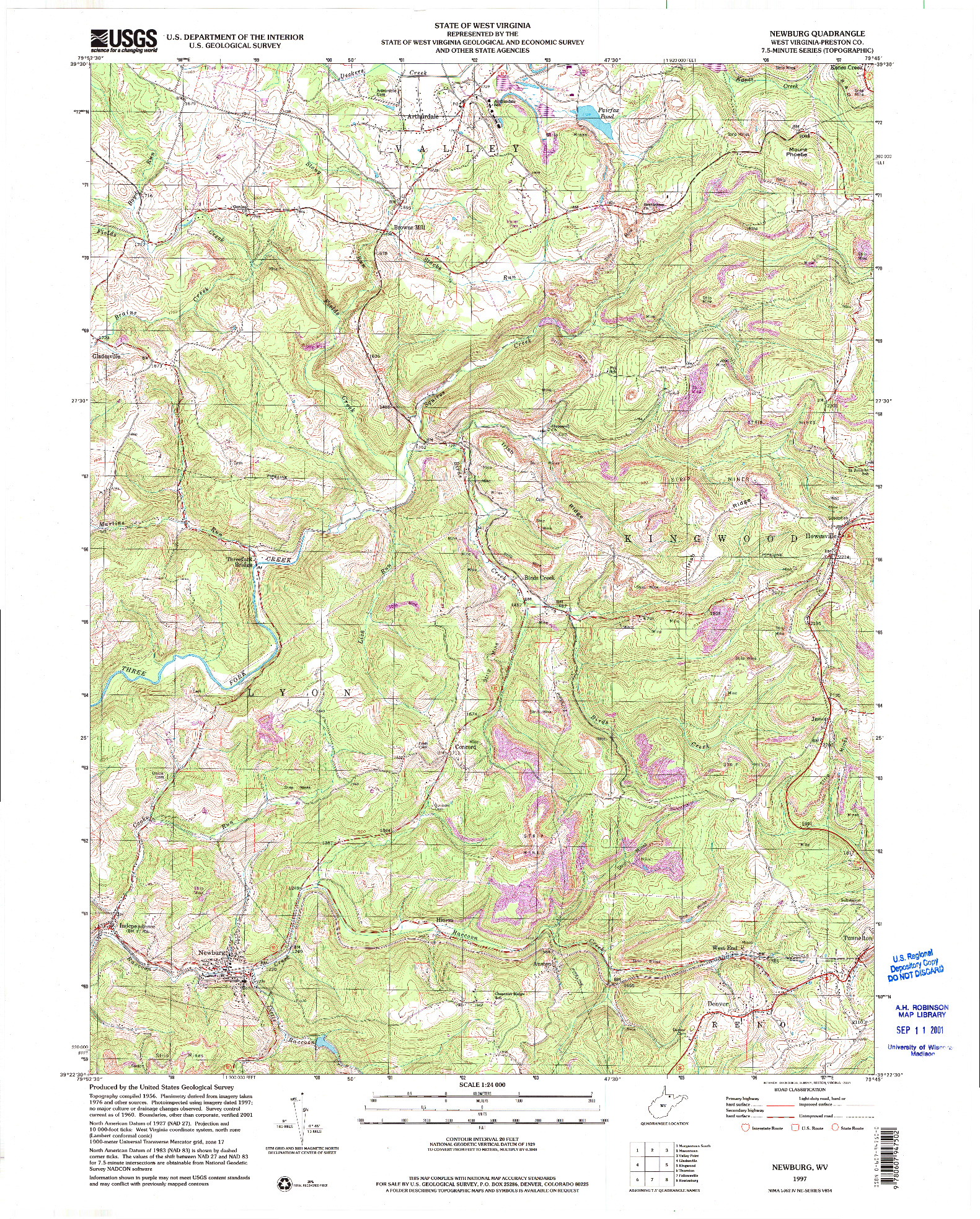 USGS 1:24000-SCALE QUADRANGLE FOR NEWBURG, WV 1997