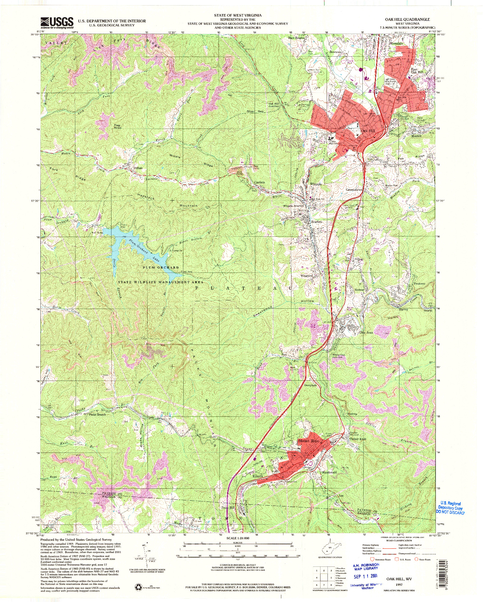 USGS 1:24000-SCALE QUADRANGLE FOR OAK HILL, WV 1997