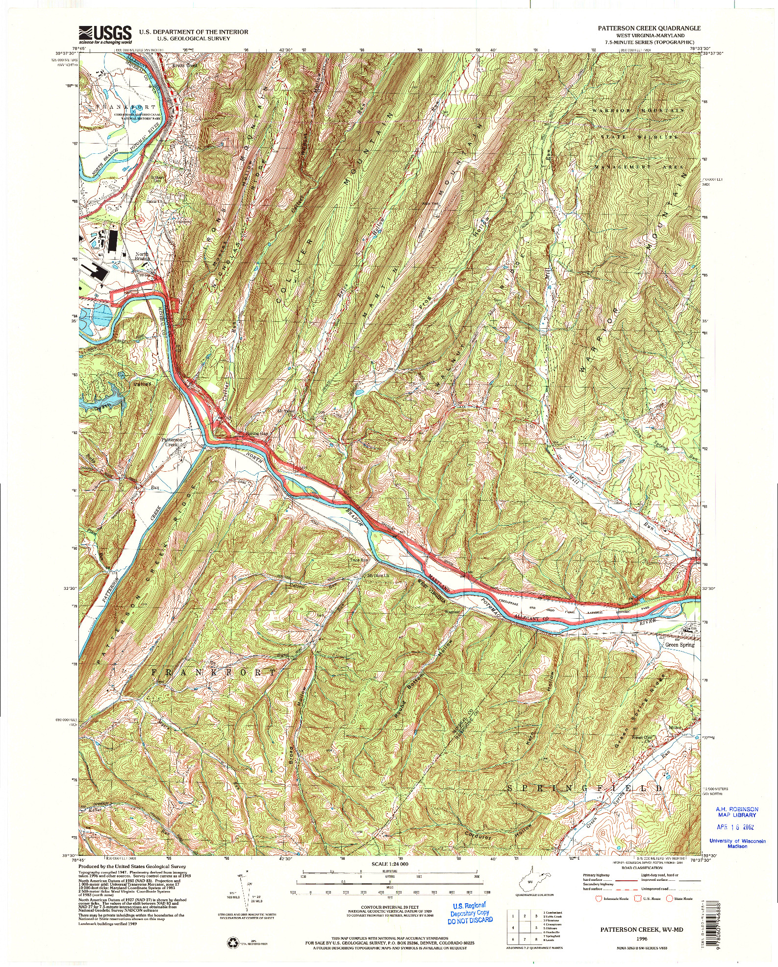 USGS 1:24000-SCALE QUADRANGLE FOR PATTERSON CREEK, WV 1996