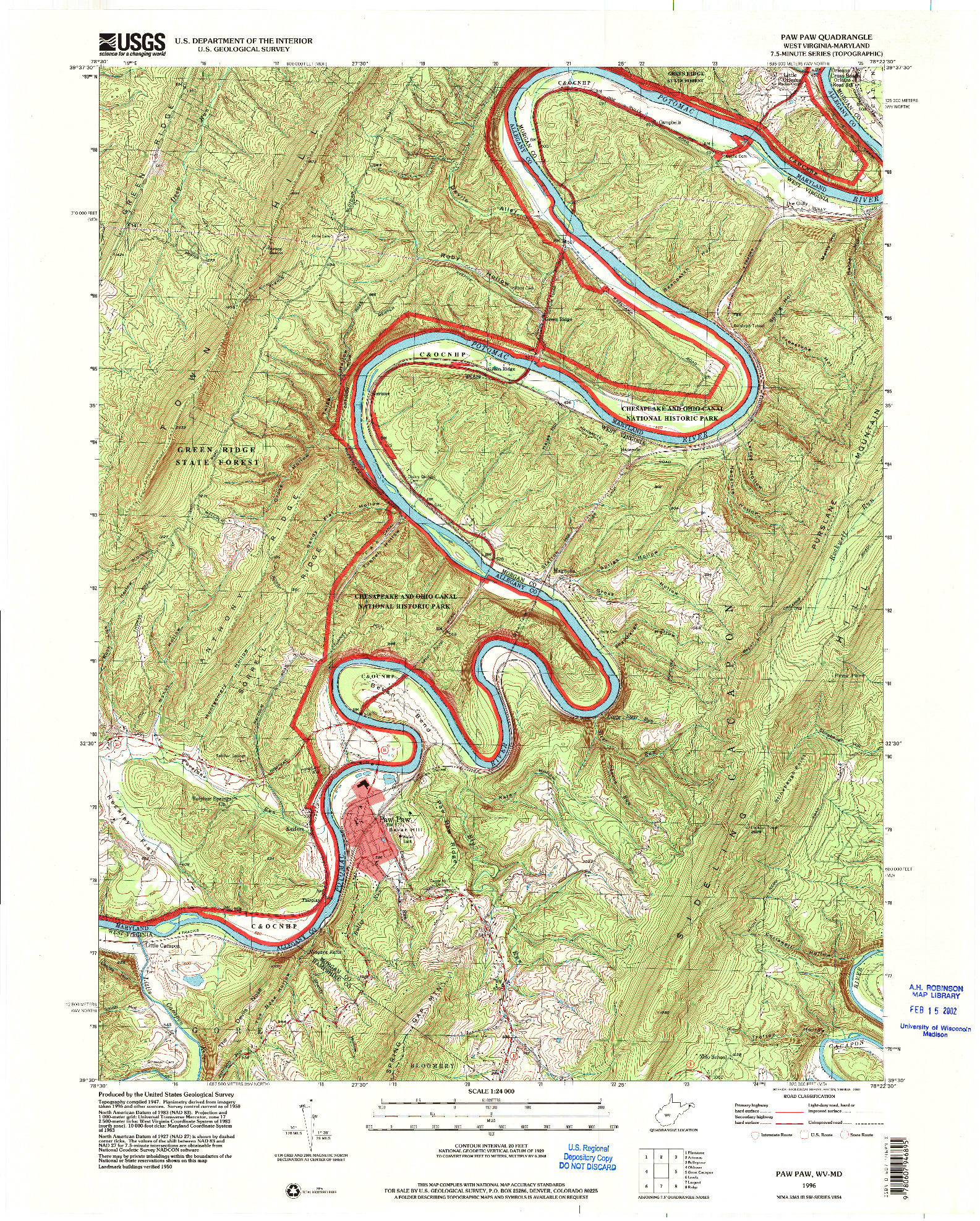 USGS 1:24000-SCALE QUADRANGLE FOR PAW PAW, WV 1996