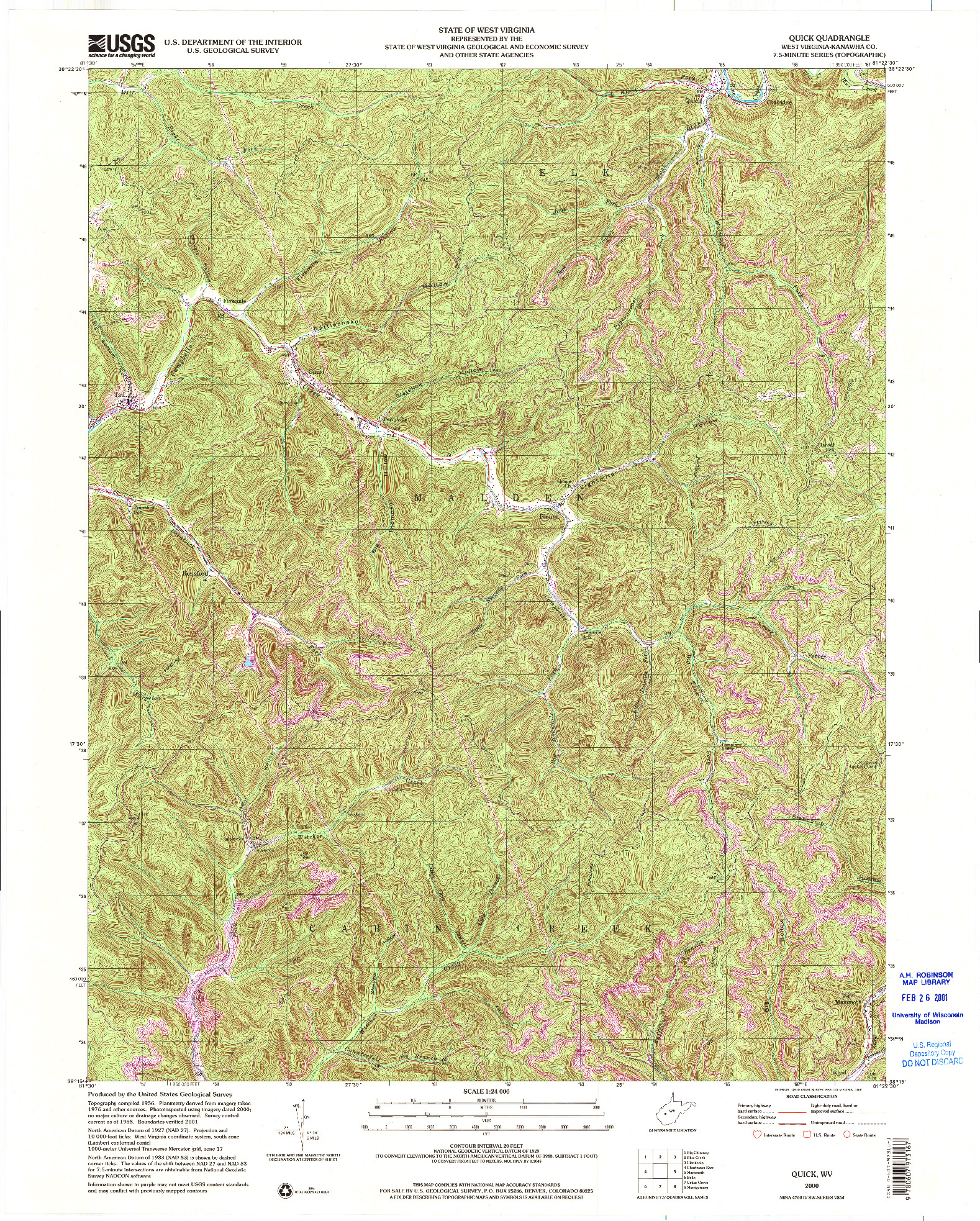 USGS 1:24000-SCALE QUADRANGLE FOR QUICK, WV 2000