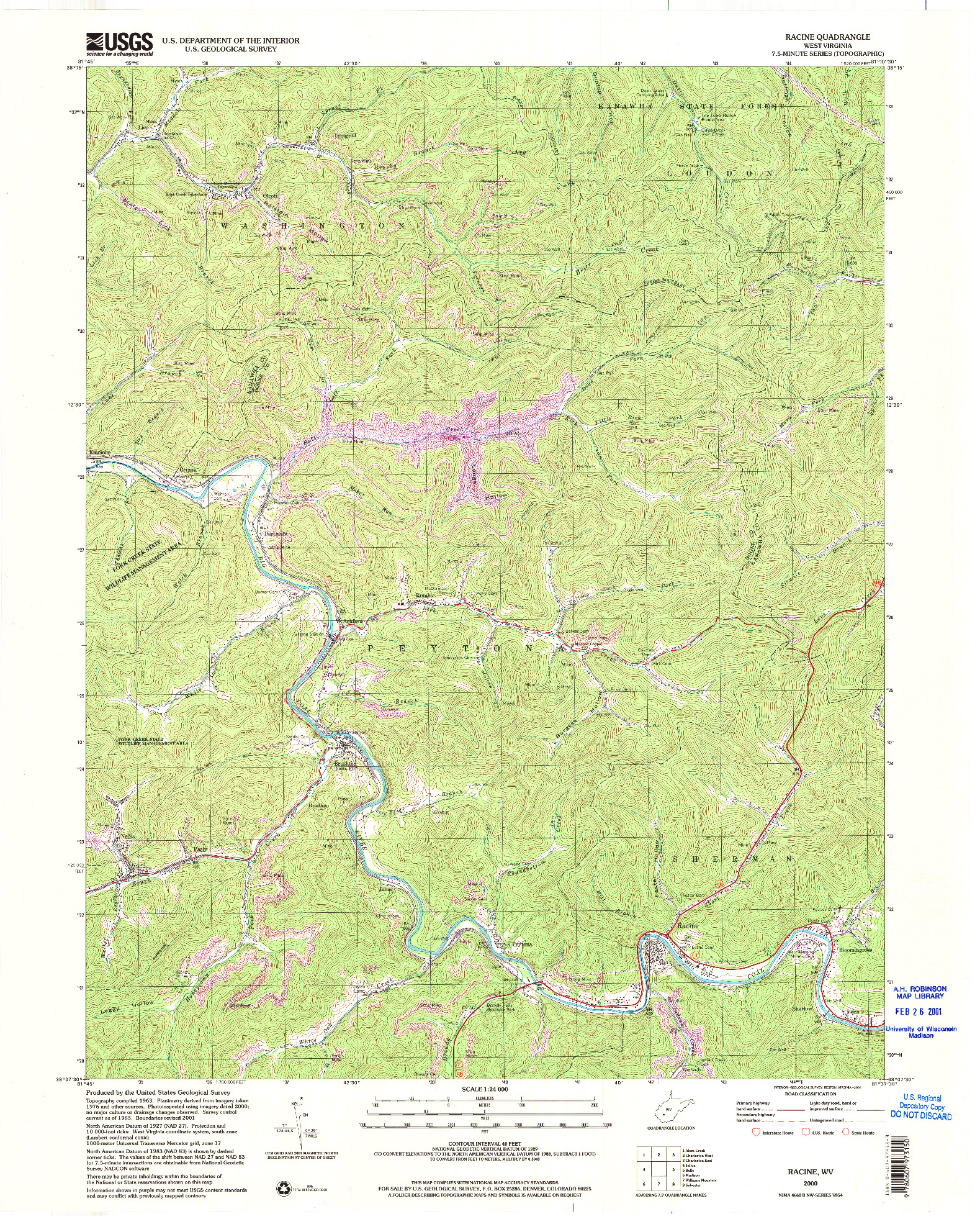 USGS 1:24000-SCALE QUADRANGLE FOR RACINE, WV 2000
