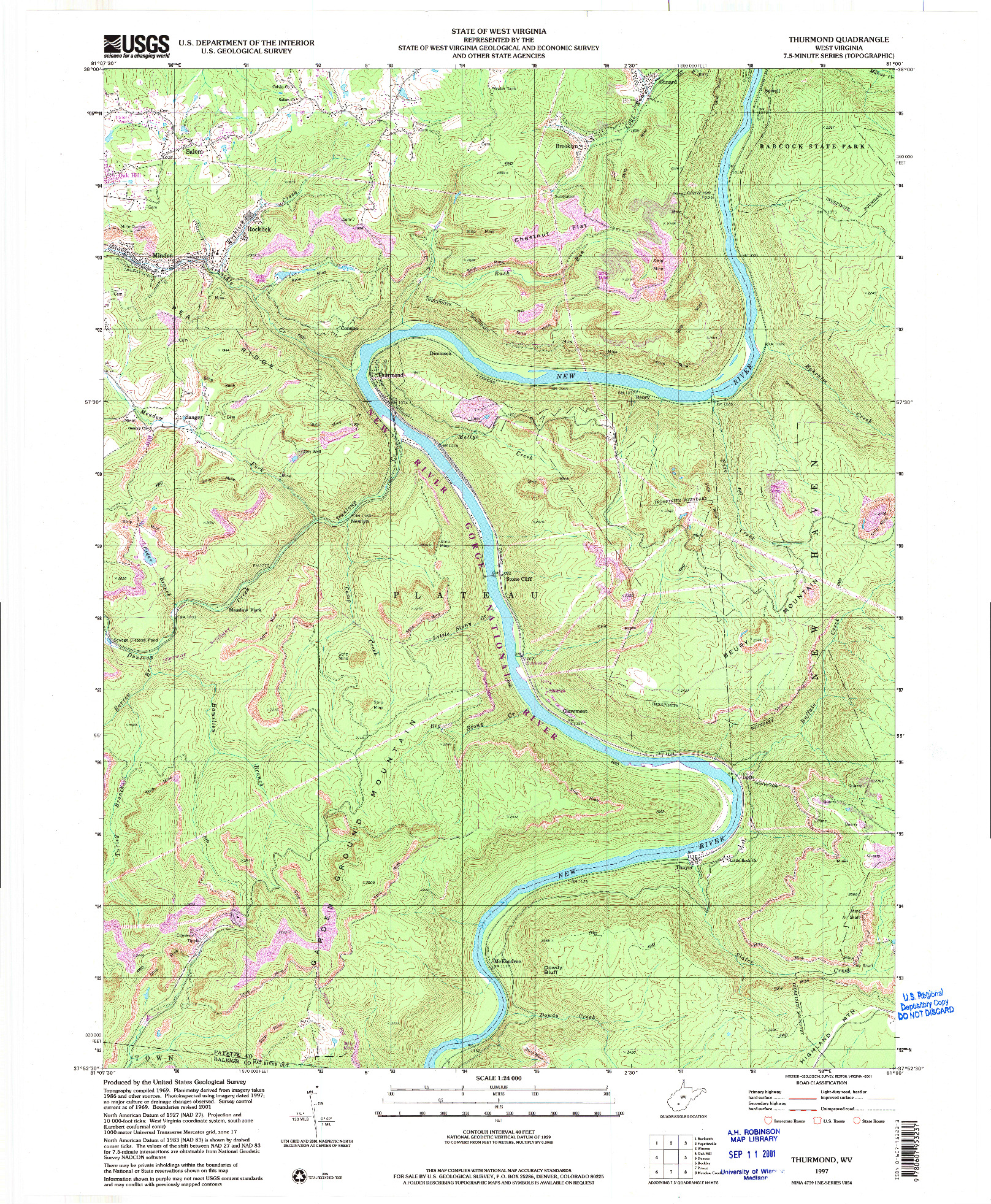USGS 1:24000-SCALE QUADRANGLE FOR THURMOND, WV 1997