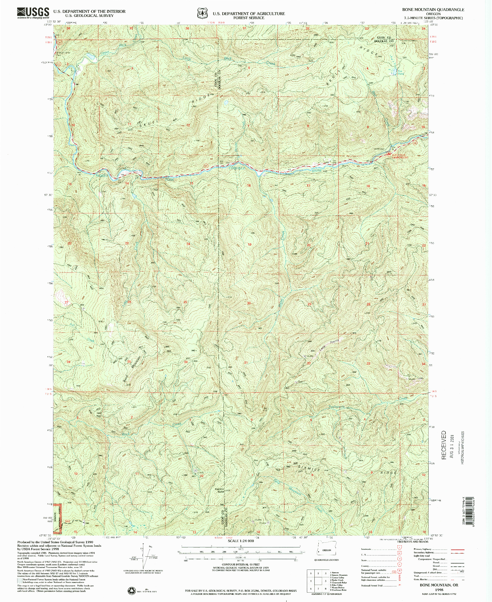 USGS 1:24000-SCALE QUADRANGLE FOR BONE MOUNTAIN, OR 1998