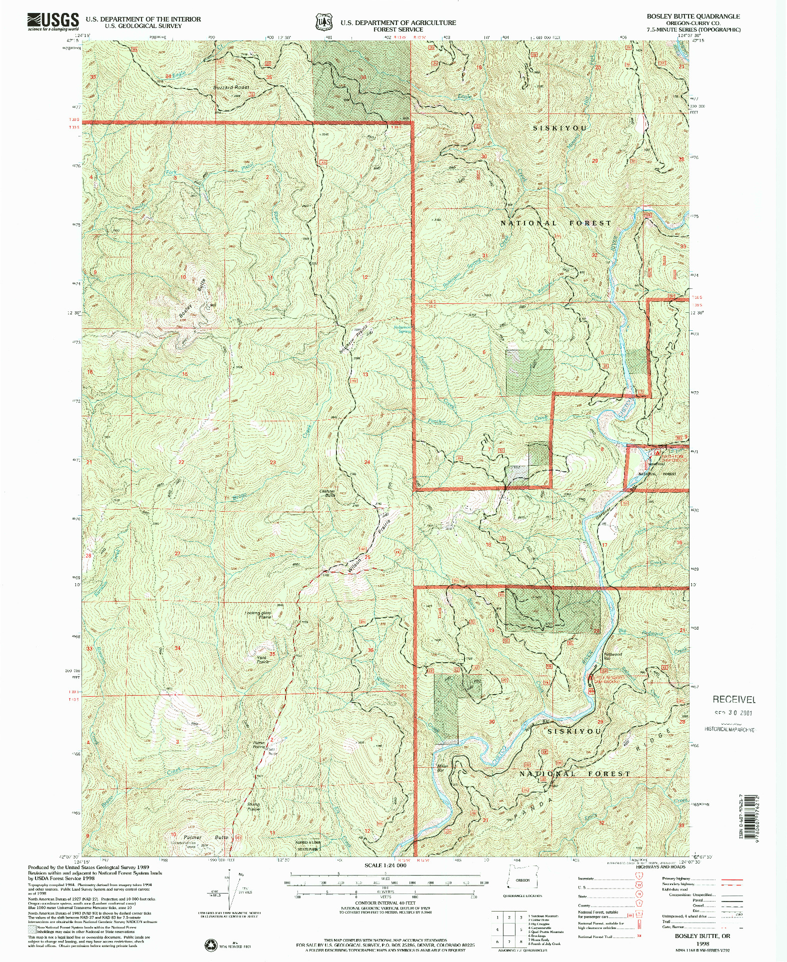 USGS 1:24000-SCALE QUADRANGLE FOR BOSLEY BUTTE, OR 1998