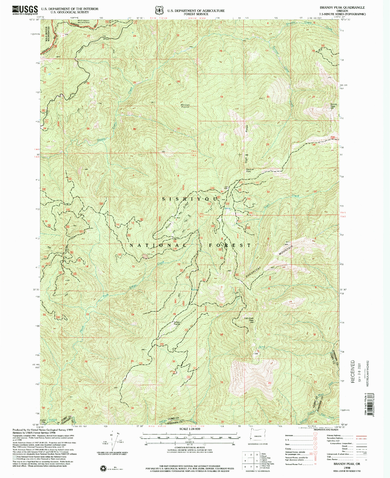 USGS 1:24000-SCALE QUADRANGLE FOR BRANDY PEAK, OR 1998