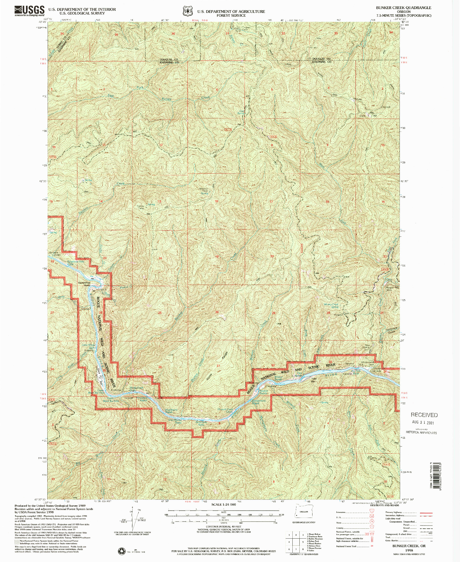 USGS 1:24000-SCALE QUADRANGLE FOR BUNKER CREEK, OR 1998