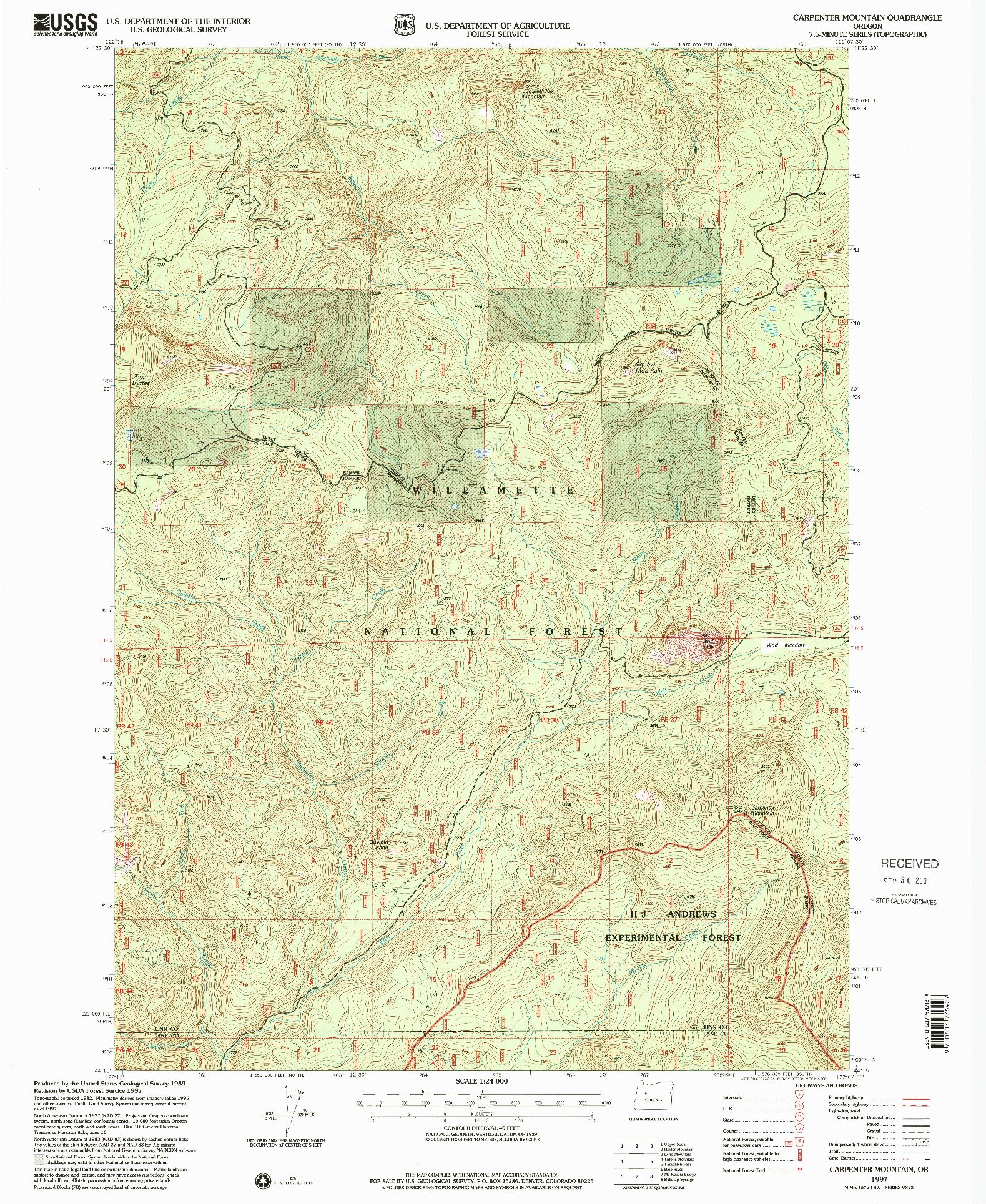 USGS 1:24000-SCALE QUADRANGLE FOR CARPENTER MOUNTAIN, OR 1997