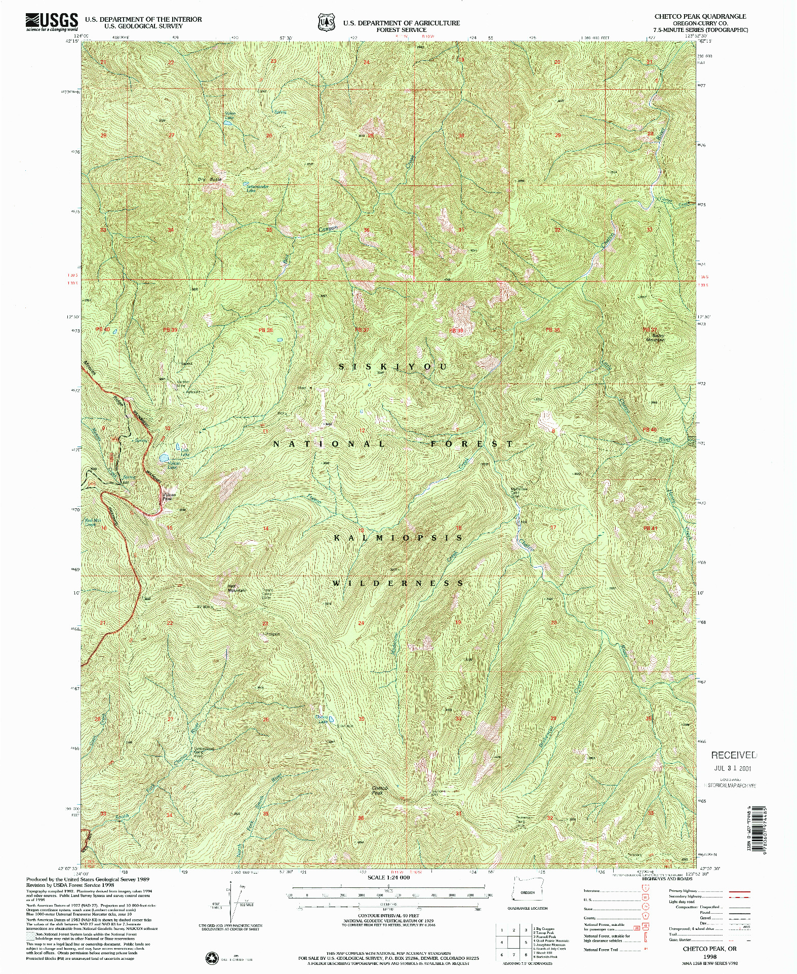 USGS 1:24000-SCALE QUADRANGLE FOR CHETCO PEAK, OR 1998