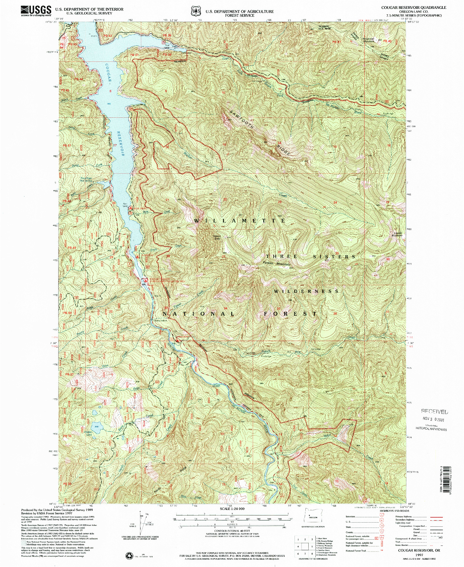 USGS 1:24000-SCALE QUADRANGLE FOR COUGAR RESERVOIR, OR 1997