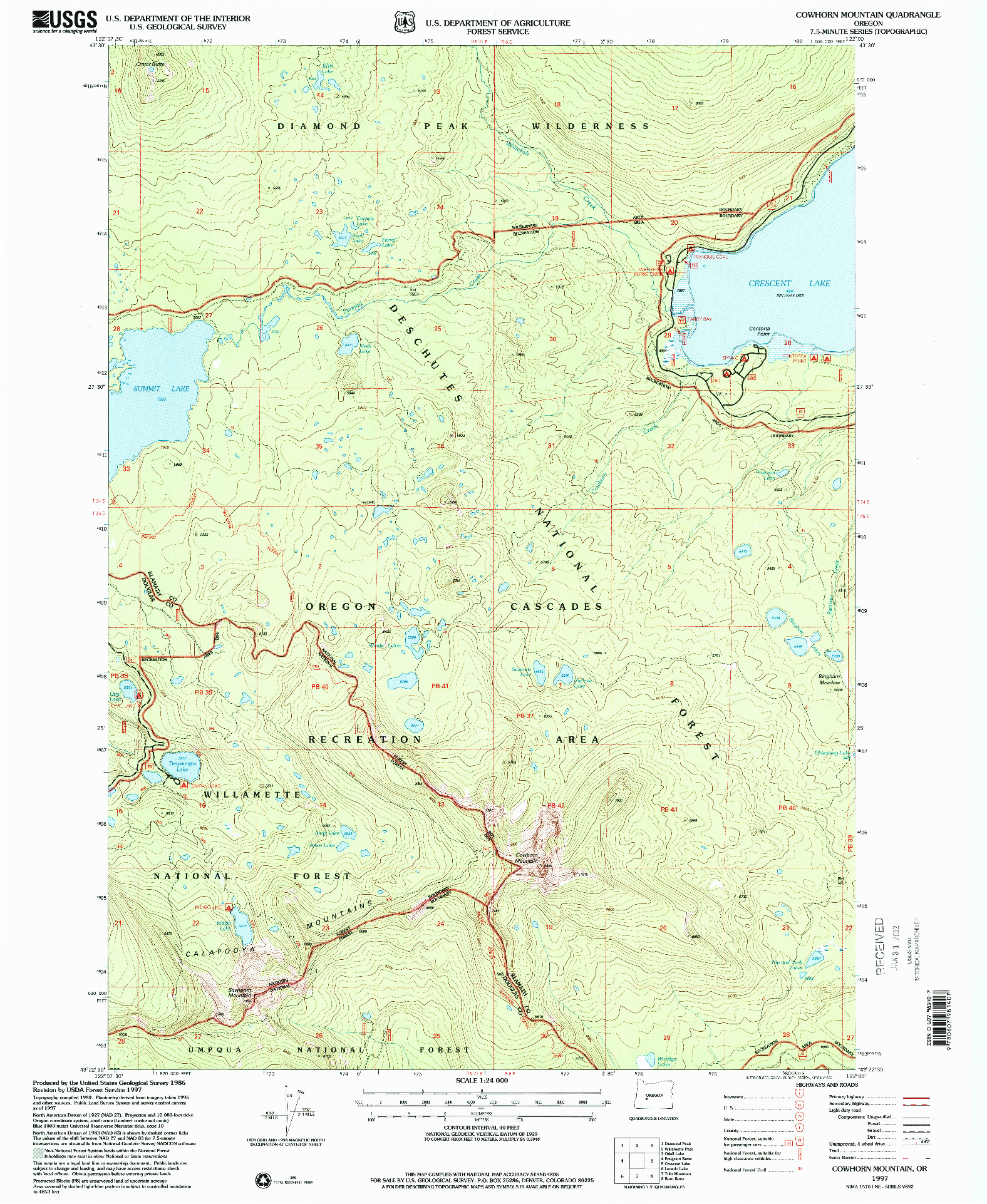 USGS 1:24000-SCALE QUADRANGLE FOR COWHORN MOUNTAIN, OR 1997