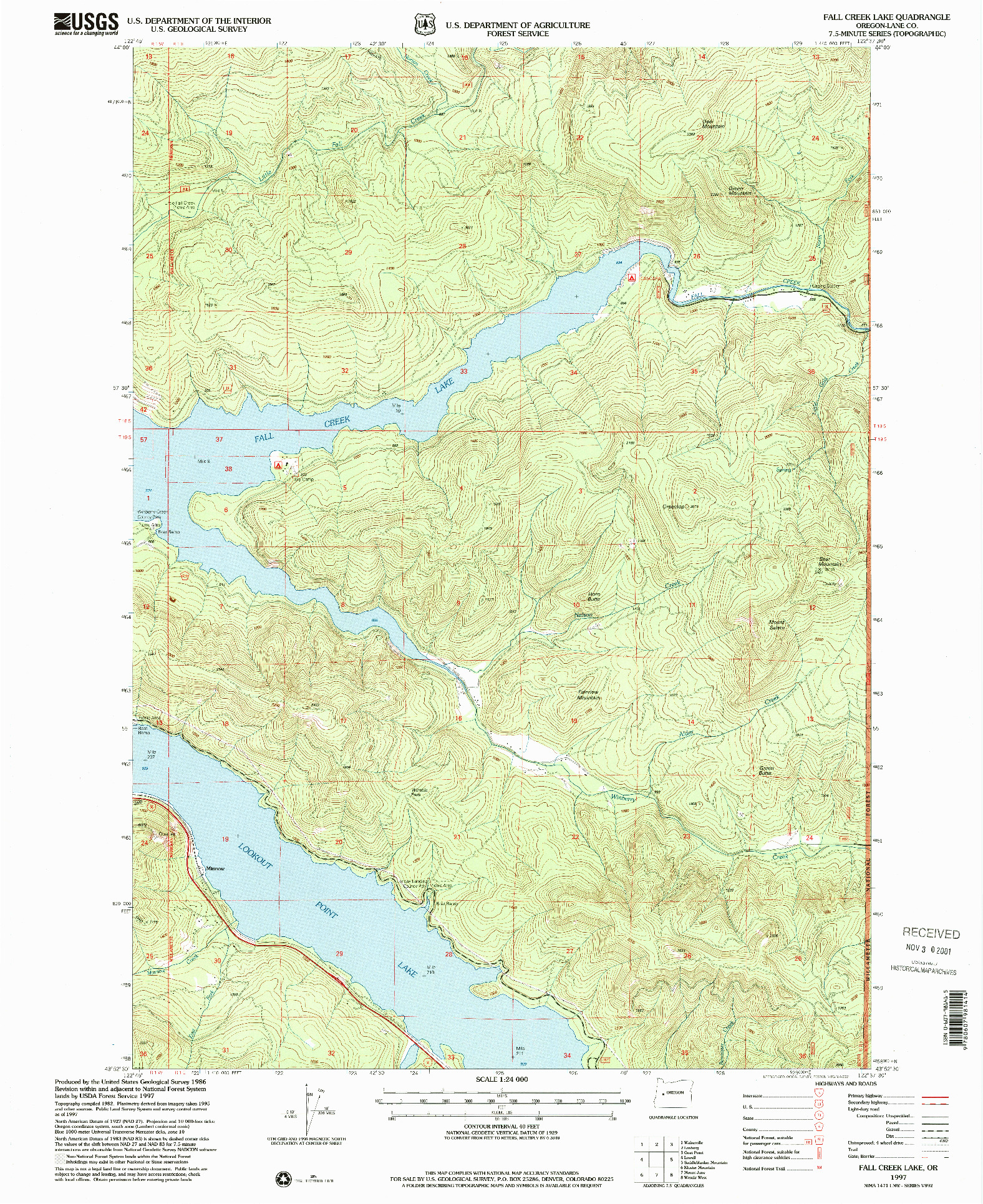 USGS 1:24000-SCALE QUADRANGLE FOR FALL CREEK LAKE, OR 1997