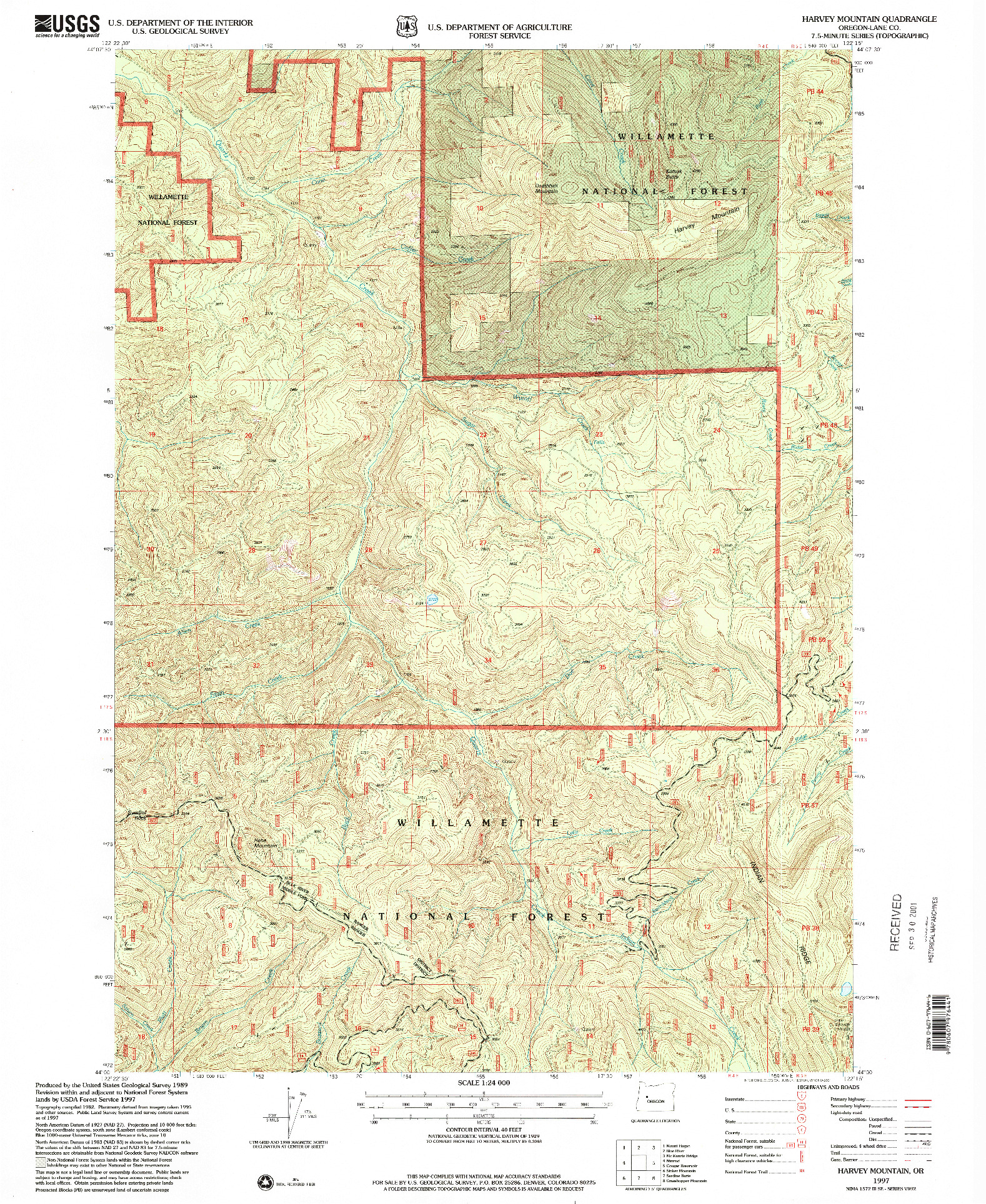 USGS 1:24000-SCALE QUADRANGLE FOR HARVEY MOUNTAIN, OR 1997