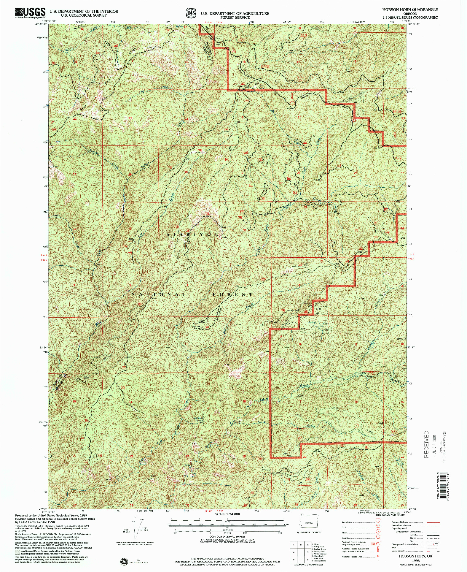 USGS 1:24000-SCALE QUADRANGLE FOR HOBSON HORN, OR 1998