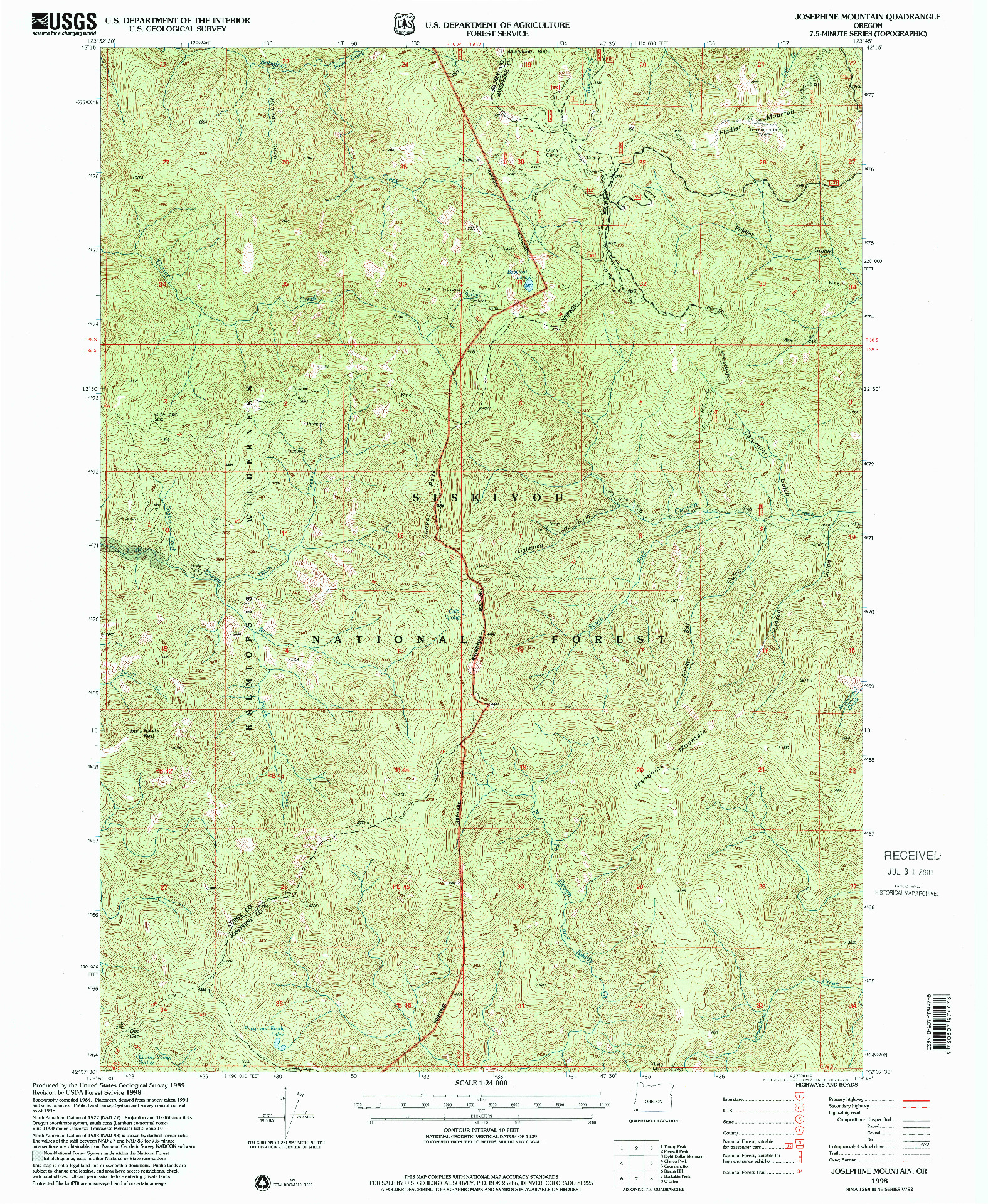USGS 1:24000-SCALE QUADRANGLE FOR JOSEPHINE MOUNTAIN, OR 1998